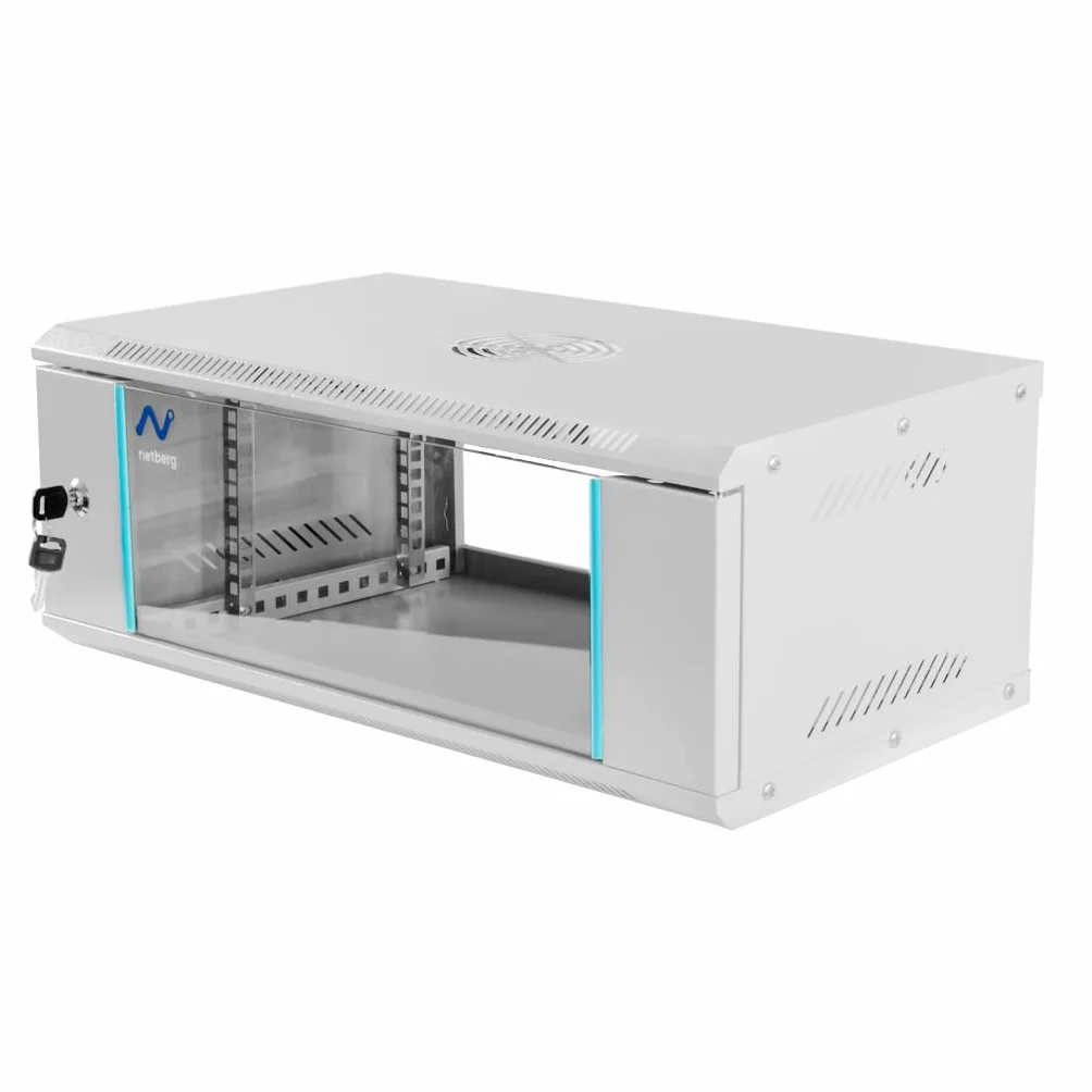 NETBERG BASIC Szafa Rack 19” 4U wisząca serwerowa na elektronikę 60x35x24 cm przeszklone drzwi szara (4U, 60x35x24 cm, szara)