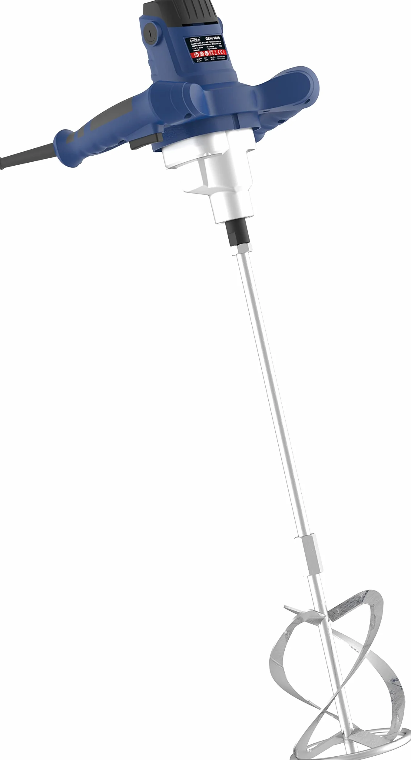 Güde Mieszadło GRW 1400 (1400 W, bezstopniowa elektroniczna regulacja prędkości obrotowej w uchwycie 0-760 1/min, metalowa przekładnia, ergonomiczny, uchwyt mieszadła M14, mieszadło ø 140 mm do