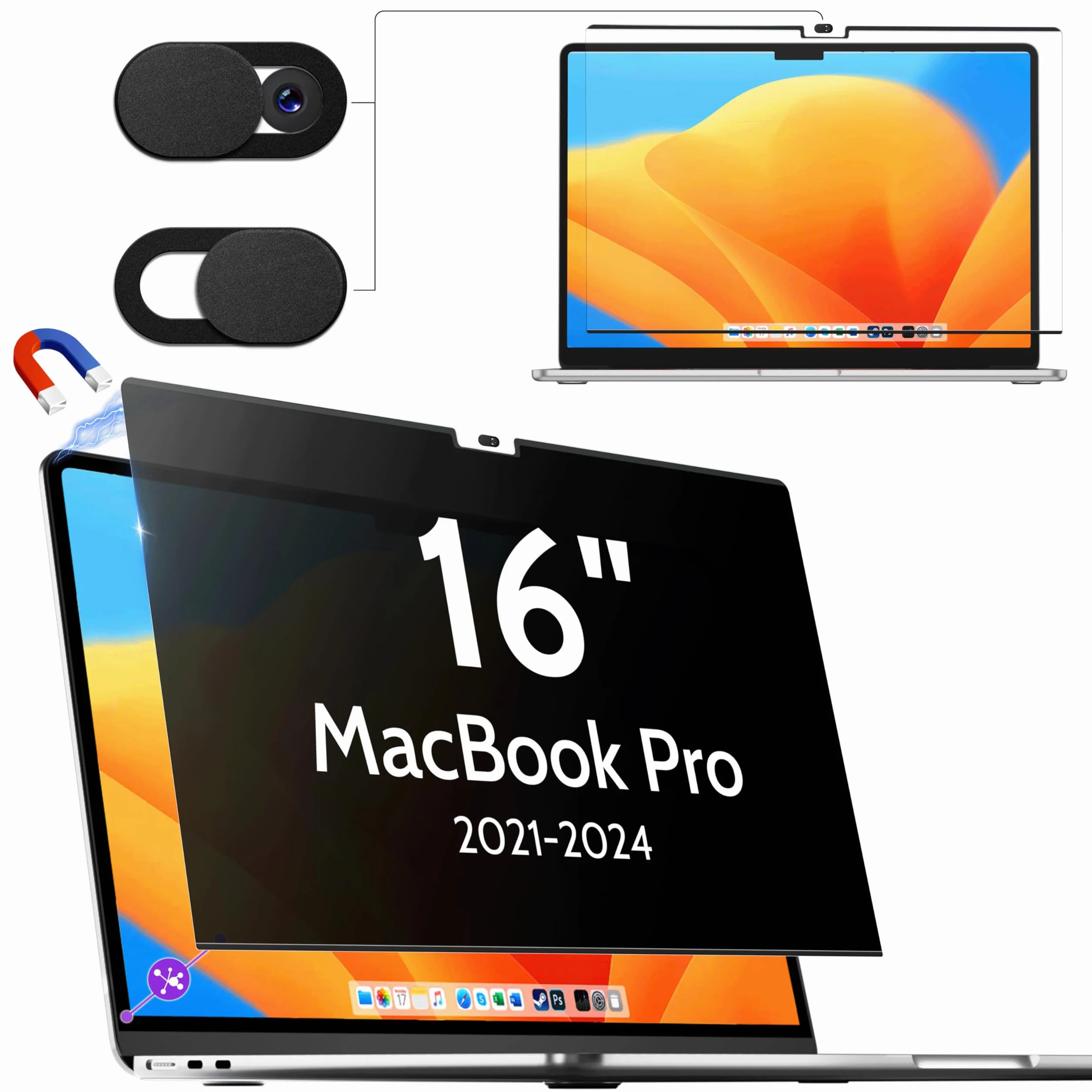 Magnetyczny filtr prywatności dla MacBooka Pro 16 cali (2021-2024, M4, M3, M2, M1 Pro/Max), zdejmowana osłona przeciw szpiegowi/niebieskiemu światłu ekran Mac Pro 16,2"