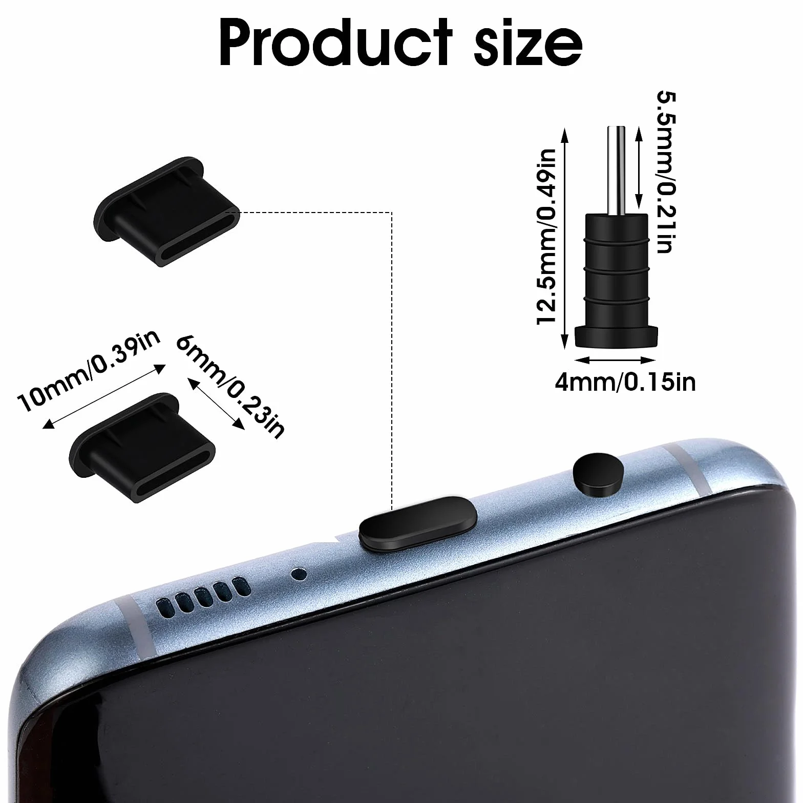 Giantree Zestaw wtyczek przeciwpyłowych USB C silikonowy czarny 20 szt.