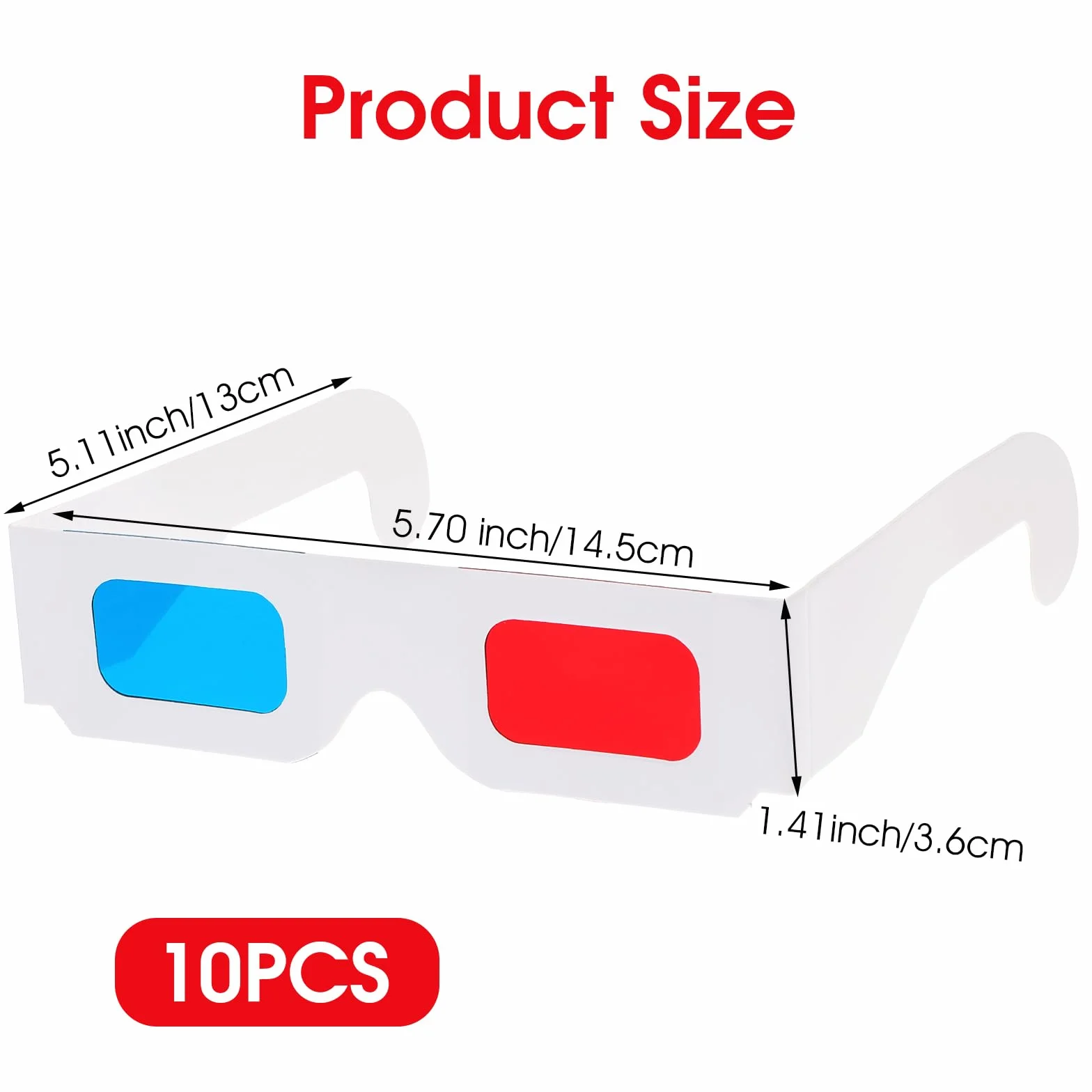 Dimeho Okulary 3D anaglifowe kartonowe 10 par czerwone cyjanowe