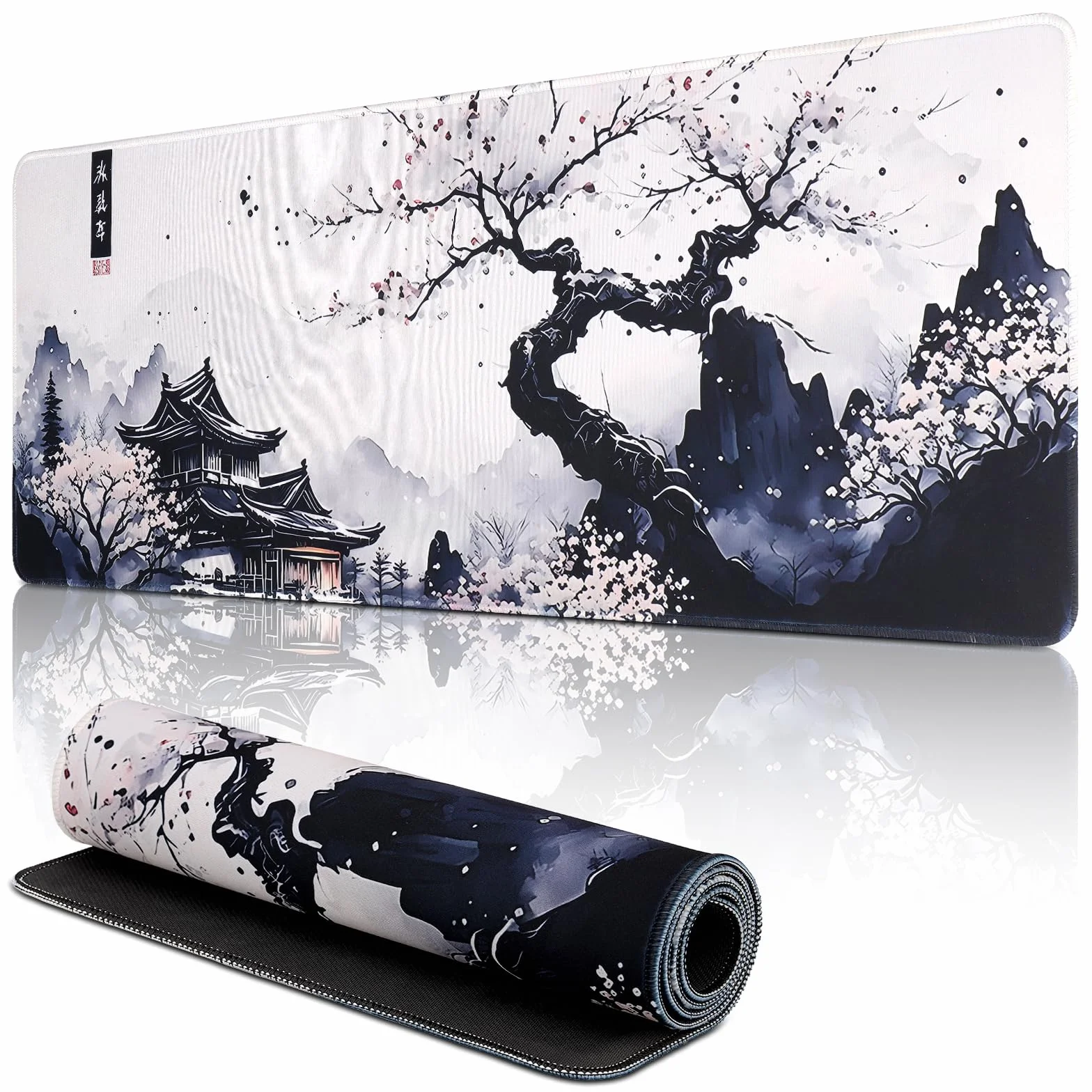 Podkładka pod mysz XL z kwiatami wiśni, 80 x 30 cm, z przyszytymi krawędziami, przedłużona, duża podkładka z antypoślizgową gumową podstawą, dla graczy (01, Plum Mouse Pad