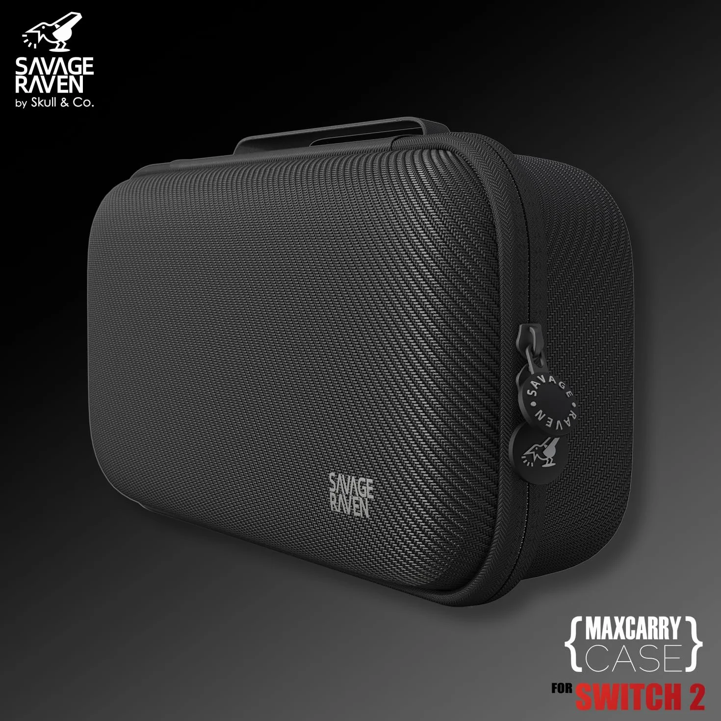 Savage Raven by Skull & Co. Maxcarry Case for Nintendo Switch 2: Portable Hard Shell Protective Travel Carrying Case with Storage for NeoGrip and StandGrip, GripCase & Accessories (czarny)