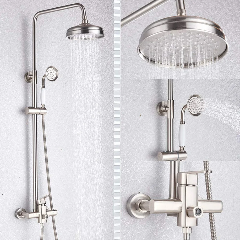 Bateria natryskowa Rome, bateria wannowa z mieszaczem, 8 deszczownic, zestaw natryskowy z prysznicem ręcznym, bateria wannowa ścienna, szczotkowany nikiel D,Brushed Nickel D