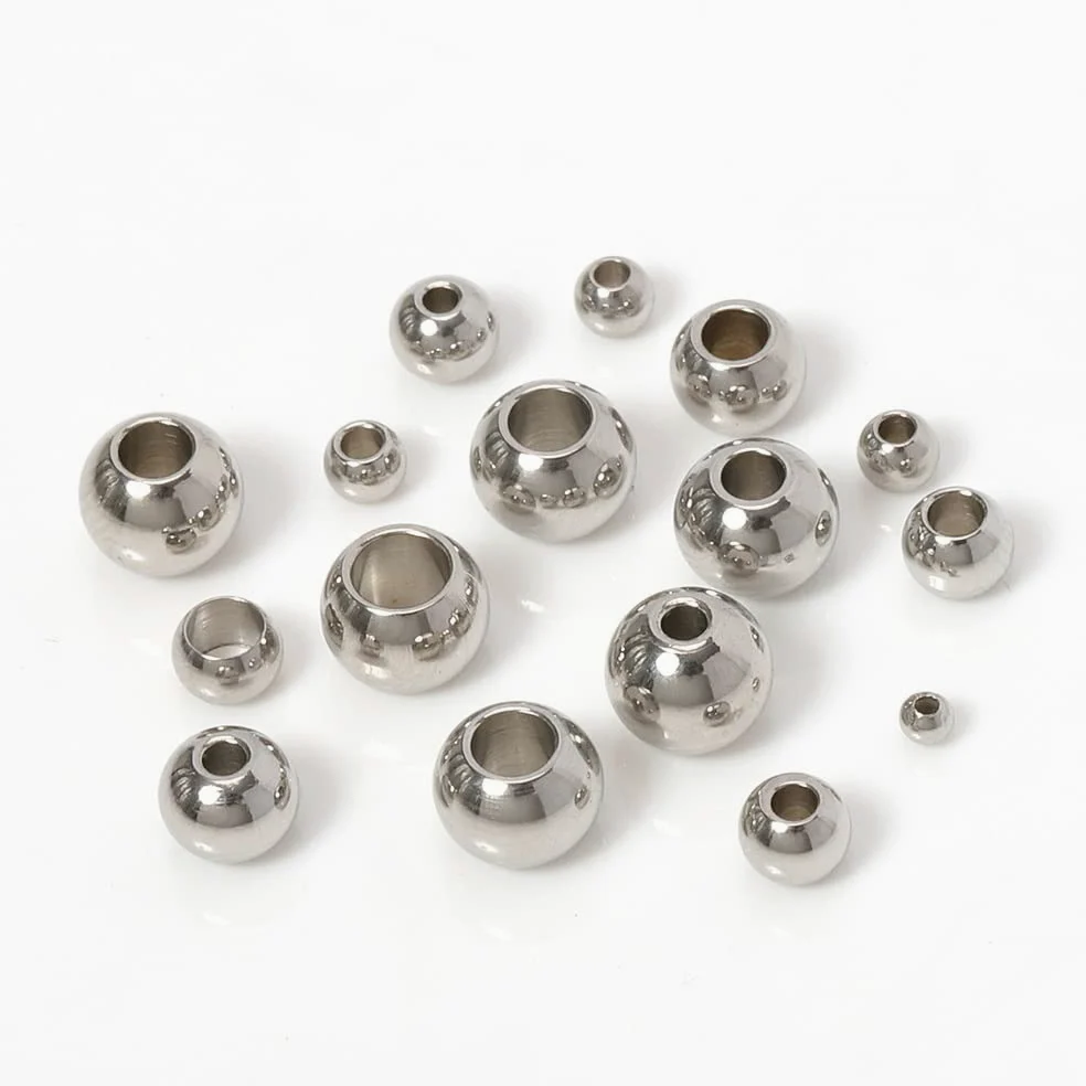 Kula łożyskowa ze stali nierdzewnej, 20 sztuk koraliki ze stali nierdzewnej 13mm-30mm do wyrobu biżuterii koraliki dystansowe luzem otwór w kształcie kuli 3-5mm do bransoletek elementy biżuterii DIY(2