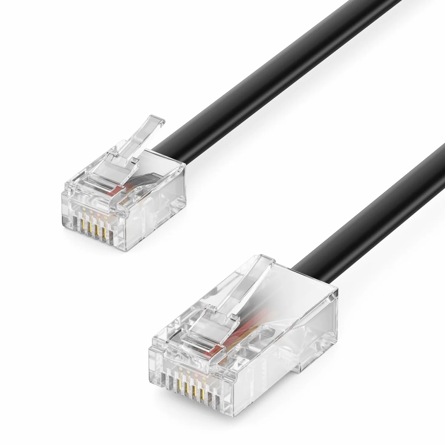 deleyCON 0,5m Kabel Telefoniczny RJ11 na RJ45 Płaski Przewód Czarny