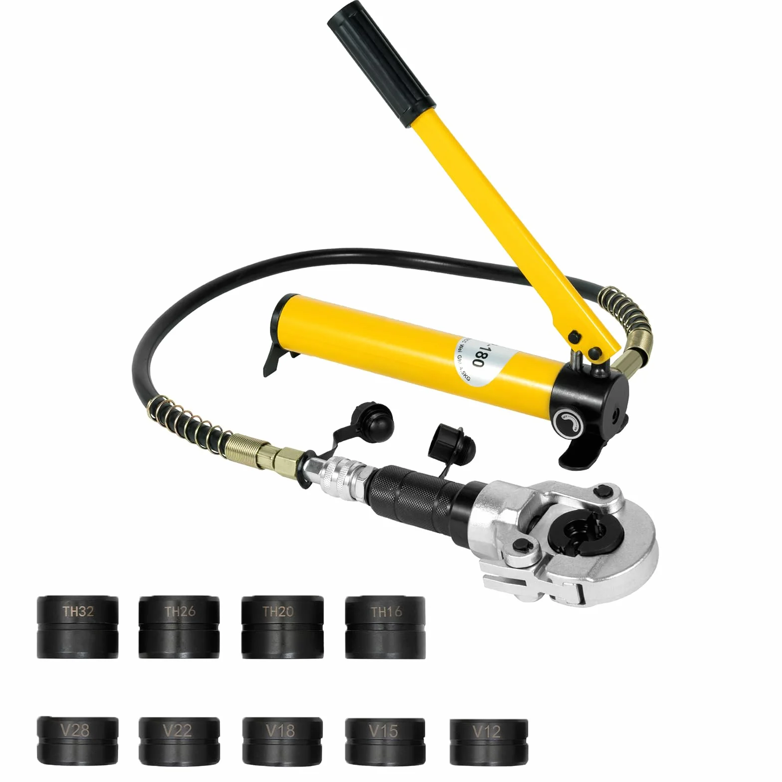 MINRS 6T Hydrauliczne Szczypce Zaciskowe V/TH Kontur z 360° Obrotową Głowicą - Prasa Promieniowa do Rur Miedzianych, Kształt V 12-28 mm i TH