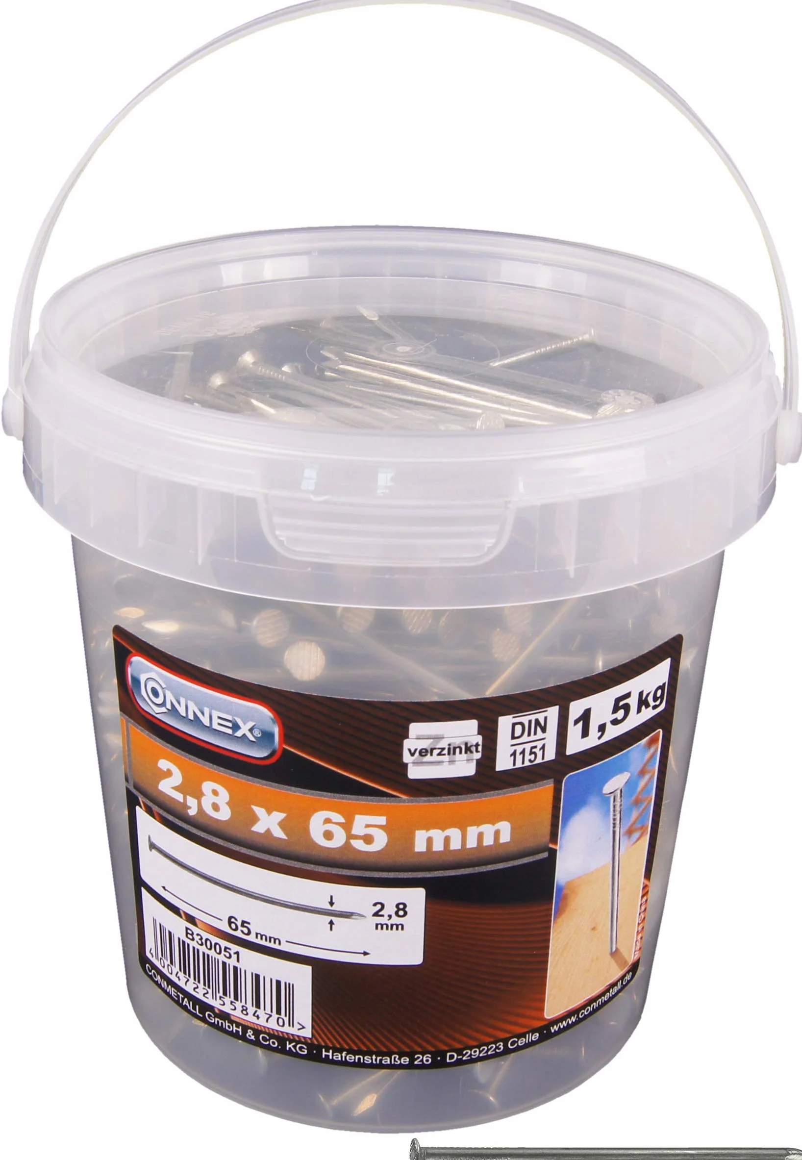Connex B30051 Gwoździe/końcówki z łbem stożkowym 2,8 x 65 mm 1,5 kg