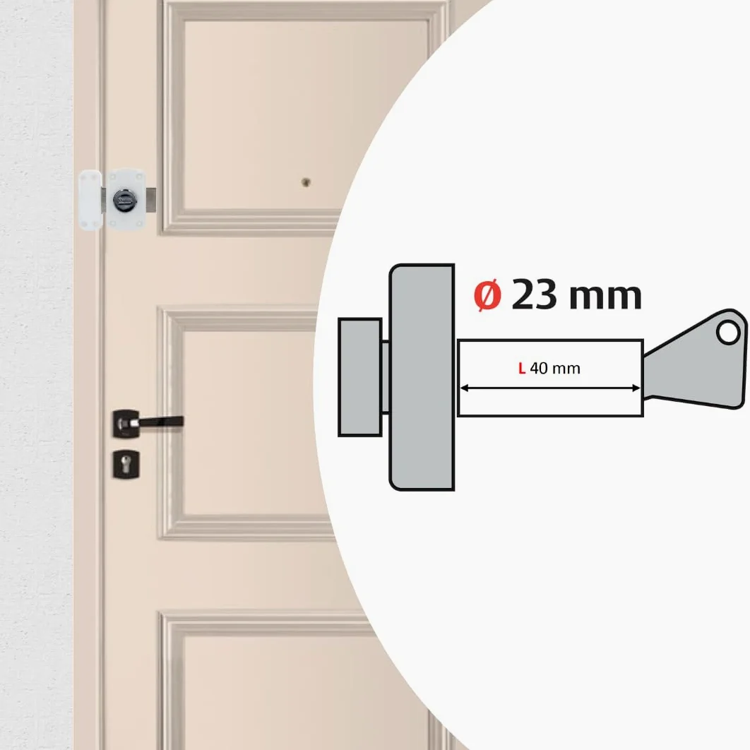 Vachette Blokada drzwi Biały guzik/cylinder CYCLOP - Otwieranie gałką wewnętrzną, klucz zewnętrzny - cylinder ø 23 mm, długość 40 mm, 5 pinów - Zabezpieczenie przed zamkami - 3 klucze
