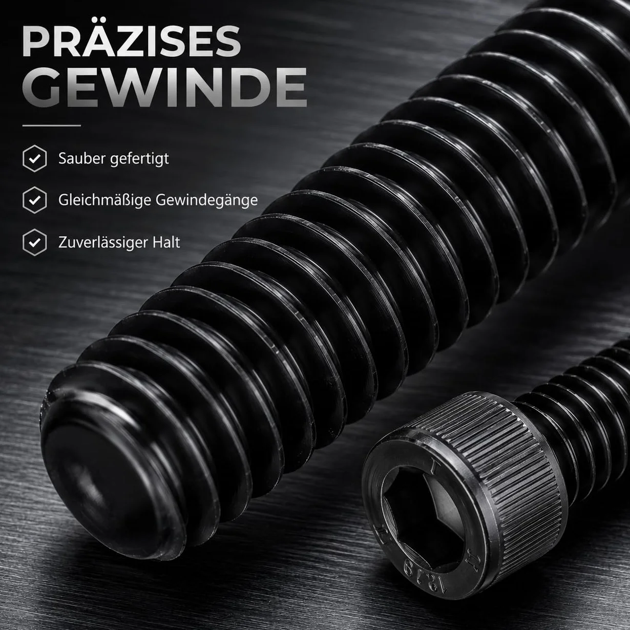 ORTAVA 50 sztuk śrub cylindrycznych z gniazdem sześciokątnym, M3 x 12 śruby sześciokątne pełny gwint DIN 912 / ISO 4762 stal stopowa (czarny)