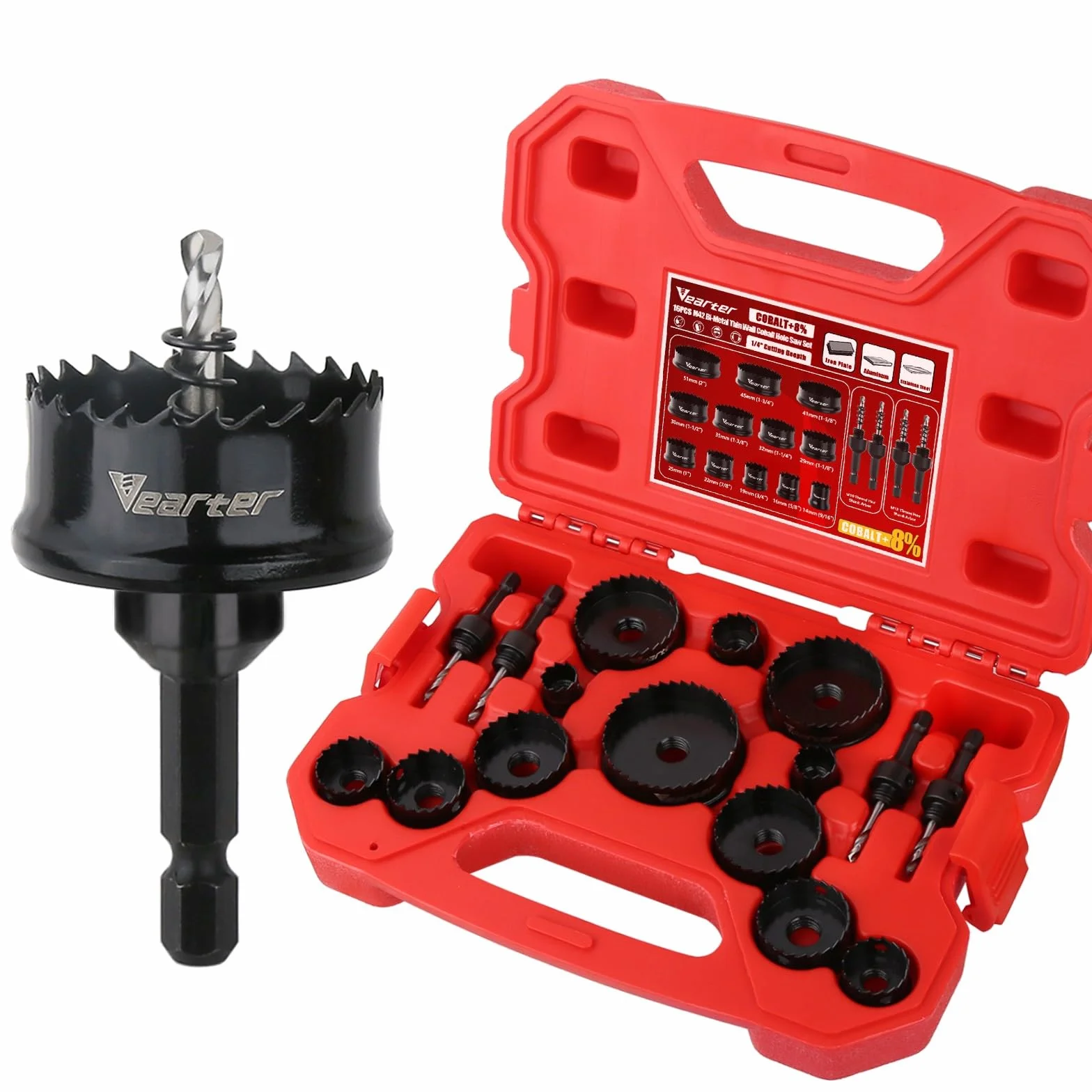Zestaw otwornic bimetalowych, 14-51 mm, 16 sztuk, wiertło do drewna, kobalt o cienkich ściankach, otwornica z trzpieniami, do drewna, metalu, blachy, miedzi, gipsu, PCW, płyt stalowych, płyt