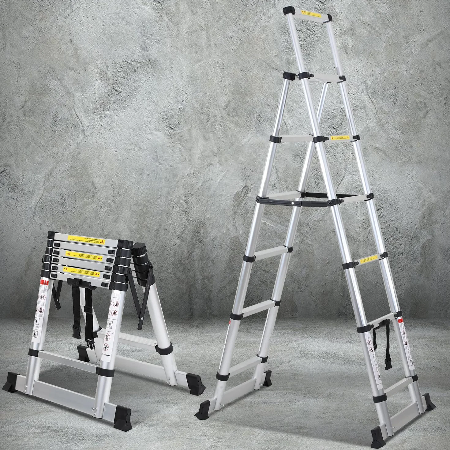Drabina teleskopowa, składana drabina A, rama A, 5 + 6 stopni, maksymalne obciążenie 150 kg, aluminiowa drabina wysuwana do naprawy dachów, składana rozmiar 65 cm