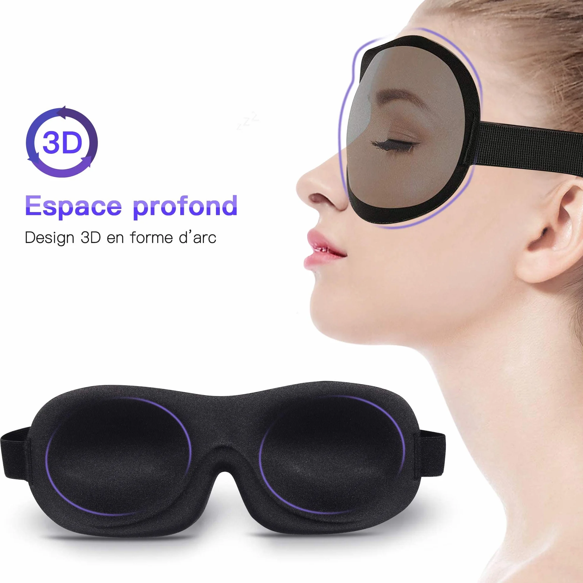 Maska na noc, maska ​​do spania dla kobiet i mężczyzn, maska ​​podróżna Trilancer 3D Anti-Light, z 2 zatyczkami do uszu (czarna)