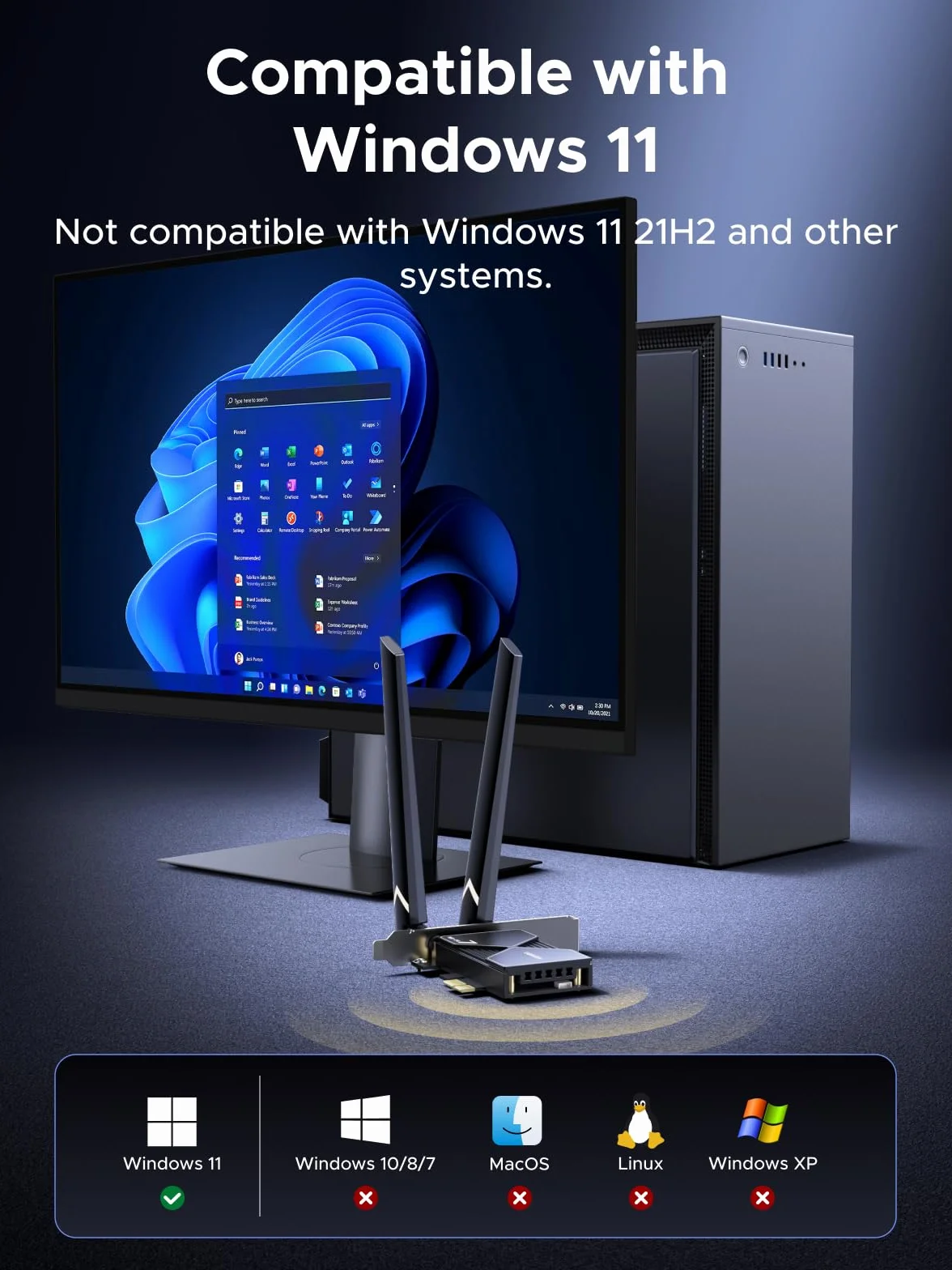 Karta sieciowa UGREEN WiFi 7 BE6500 z Bluetooth 5.4, pasmem 6 GHz, obsługą wielu łączy, WPA3, kartą sieciową z antenami 2x6dBi, kartą sieciową PCIe kompatybilną z systemem Windows 11.