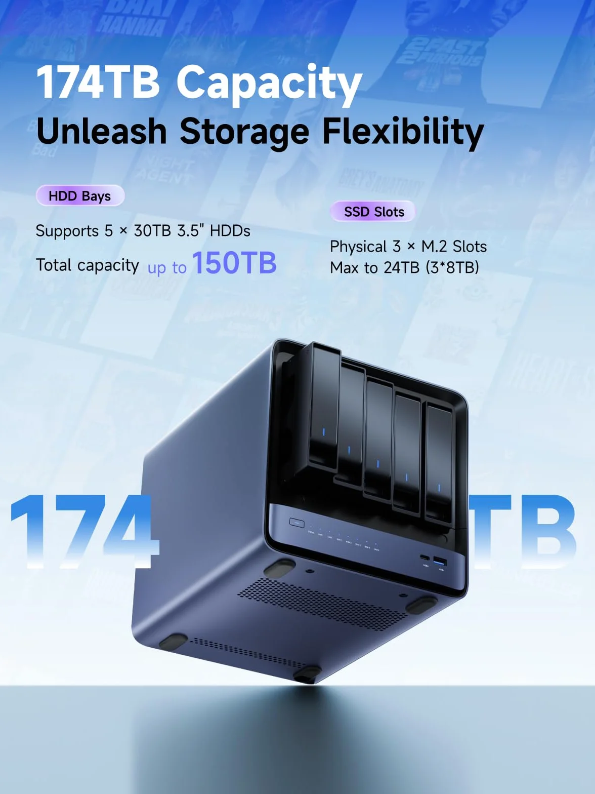 MINISFORUM N5 Air 5-Bay NAS Barebone AMD Ryzen 7 255 DDR5 96GB 10 GbE USB4 HDMI OCuLink M.2
