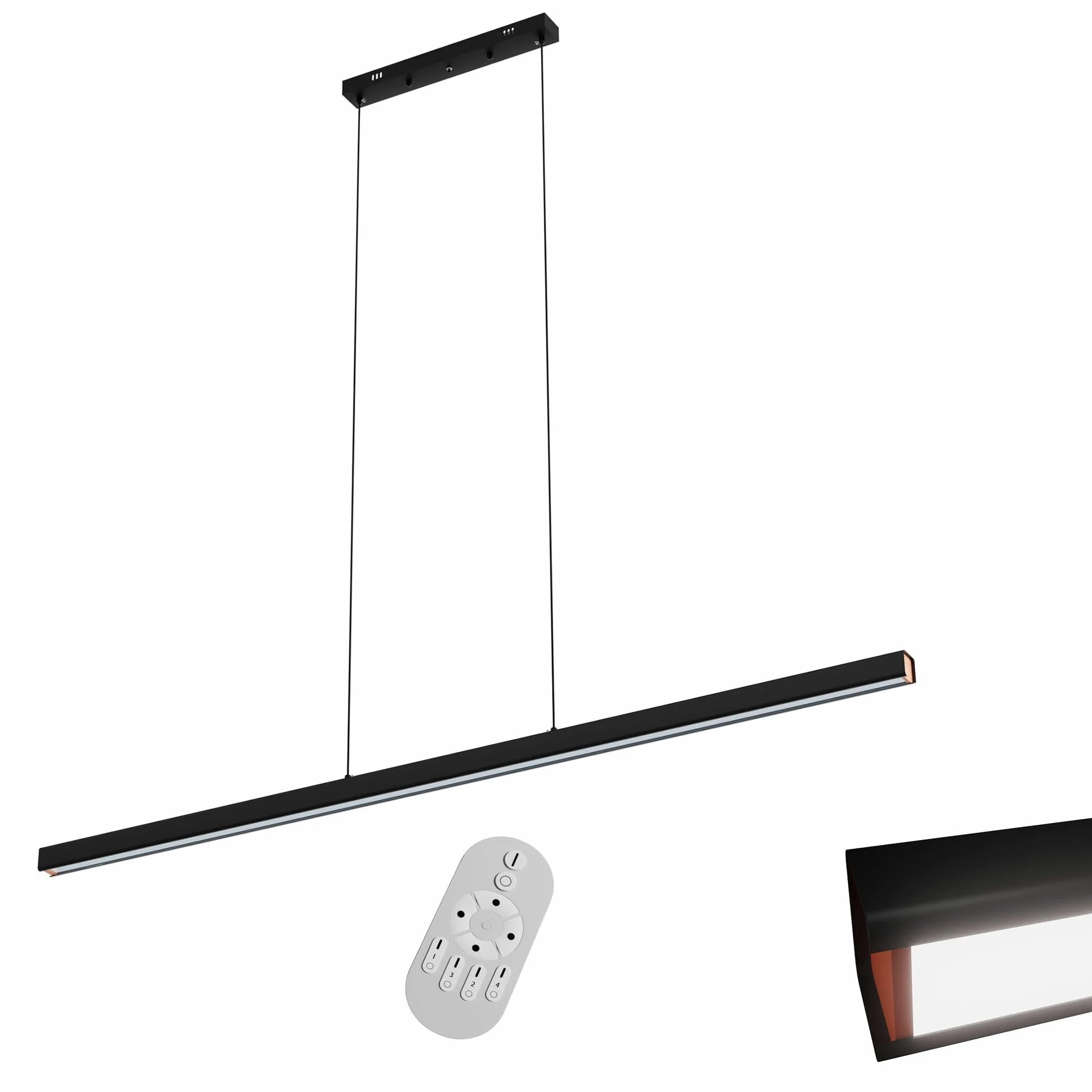 YRHome Nowoczesna lampa wisząca LED, 60 W, ściemniana, z regulacją wysokości, lampa wisząca z pilotem zdalnego sterowania, liniowa konstrukcja, lampa sufitowa do salonu, kuchni, sypialni, biura