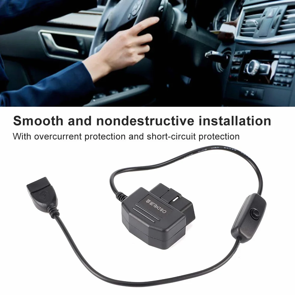 Kabel zasilający OBD2 na USB 16 pin do Dash Cam samochodowej 18.7 cala