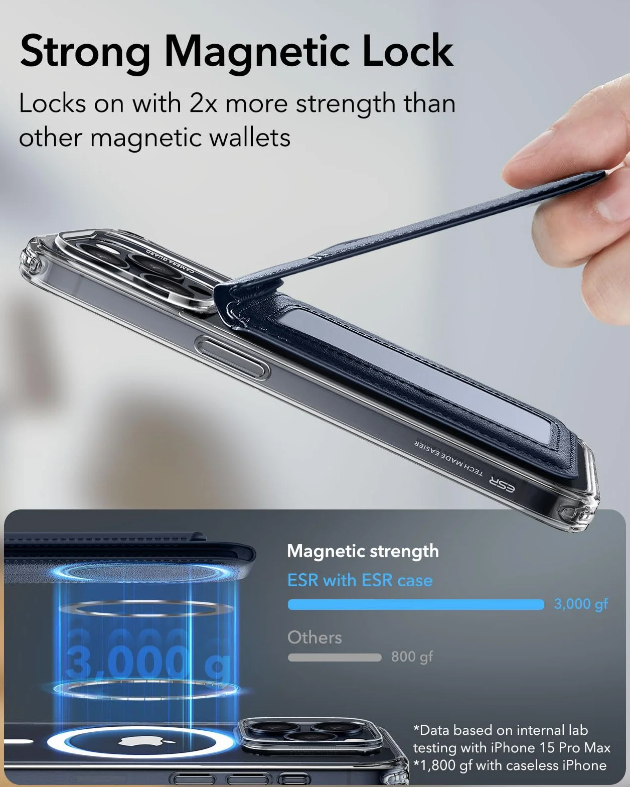 ESR Portfel magnetyczny, kompatybilny z portfelem MagSafe, portfel na iPhone'a z regulowanym stojakiem, do iPhone 17/16/15/14/13/12 Series, nie dla iPhone 13/12 mini, 3 przegródki na karty