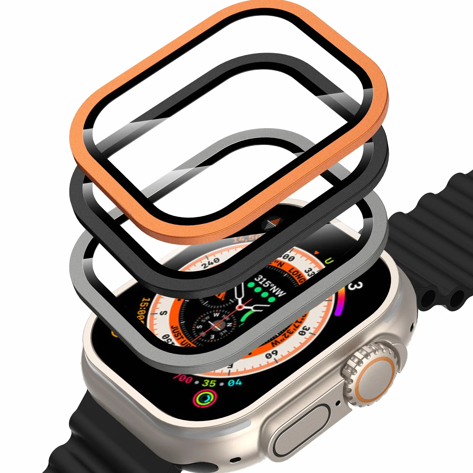 Hianjoo Ochraniacze ekranu kompatybilne z Apple Watch Ultra 3/2/1 49 mm, wysokiej jakości osłona ekranu ze stopu aluminium, kompatybilna z Apple Watch Ultra 2025, 2024, 2023, 3 szt
