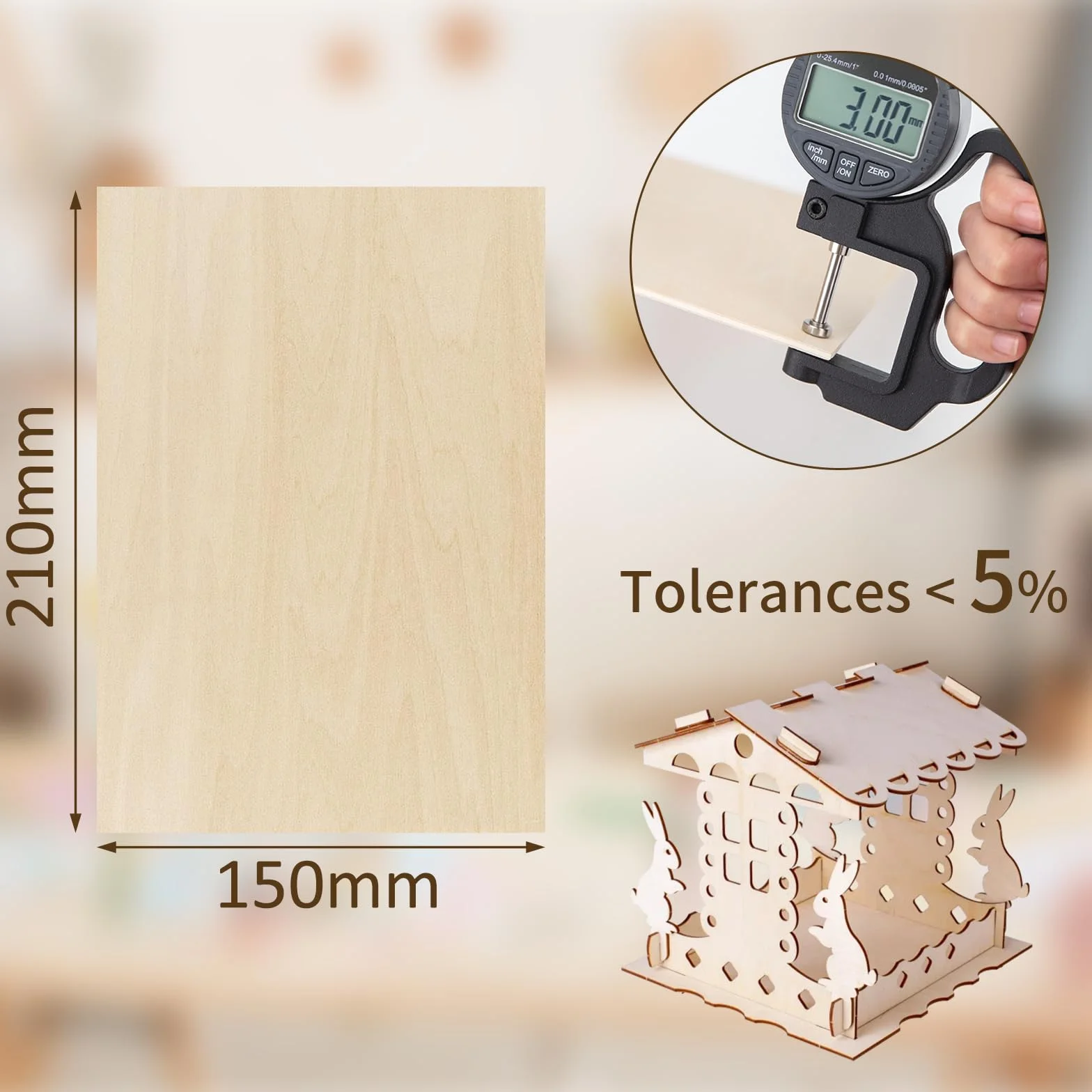 WISYOK 10xA5 Płyta Sklejka, Sklejka 3mm, Płyty ze sklejki, Płyta drewniana, surowe drewniane deski, do obróbki drewna, Obróbka laserowa, Modelowanie Produkcji, Dekoracje, Farba- 210x150x3mm