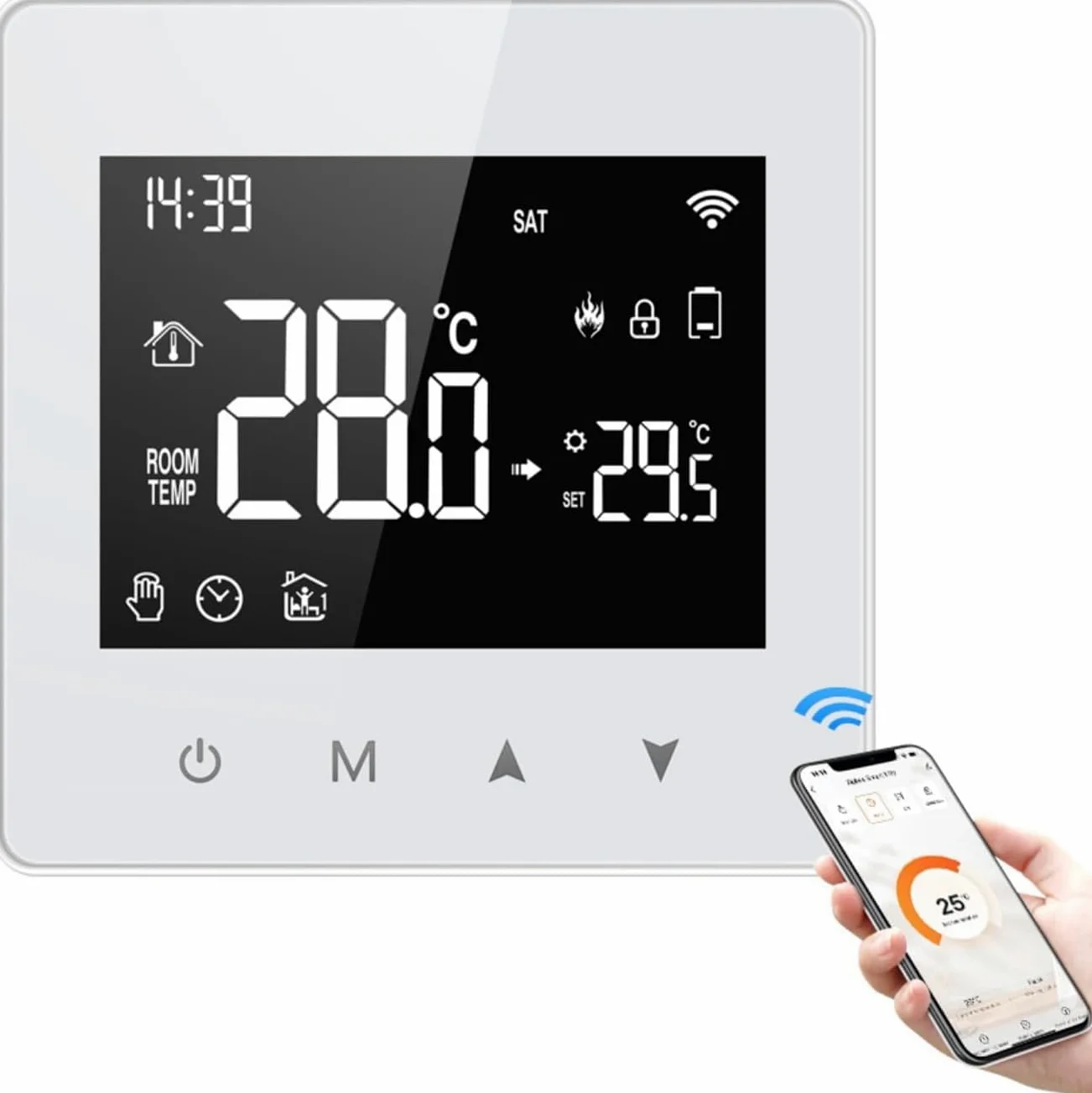 Bezprzewodowy inteligentny termostat, termostat oszczędzający energię, pełna kontrola nad kotłem i ciepłą wodą z dowolnego miejsca, mini termostat do ogrzewania, funkcja wielu pomieszczeń, ł