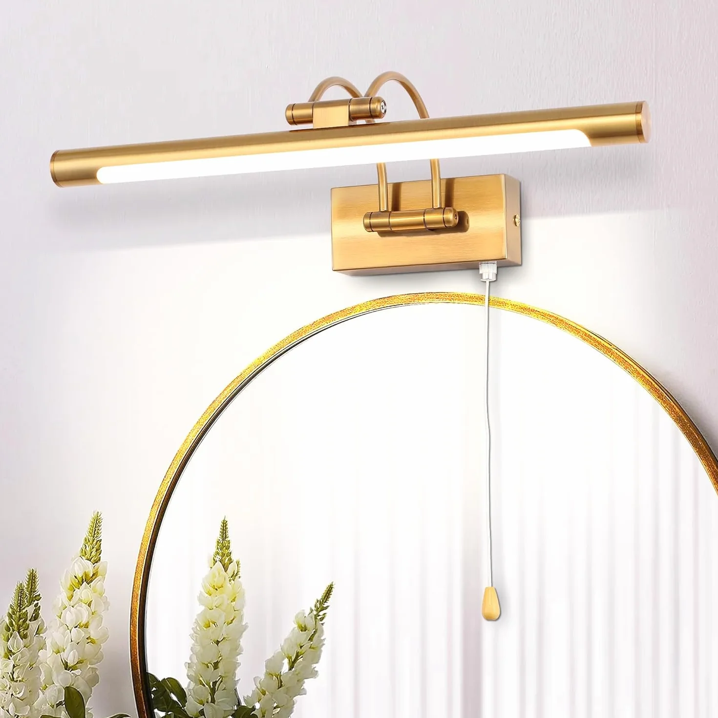 Mosiężna lampa ścienna LED 8W IP44 40cm 3000K z przełącznikiem regulowane ramię
