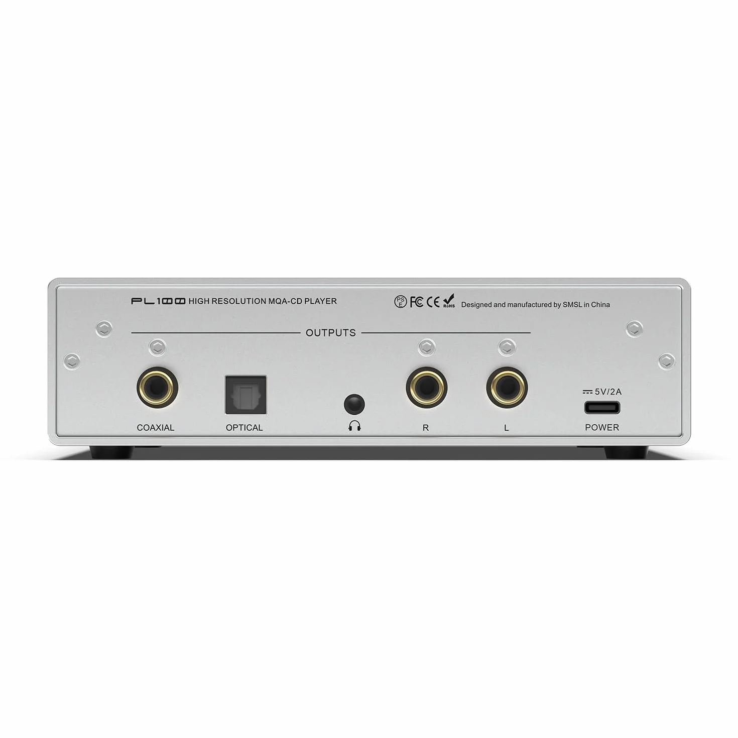 S.M.S.L PL100 Odtwarzacz CD z wyjściem słuchawkowym 3,5 mm, RCA, optycznym, koncentrycznym, obsługuje MQA, srebrny