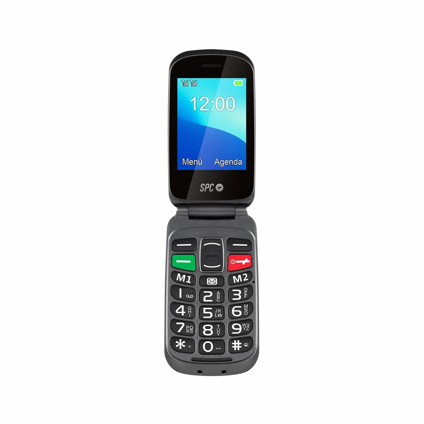 SPC Magnus telefon komórkowy z klapką dla seniorów duże klawisze podwójny ekran przycisk SOS stacja ładująca USB-C