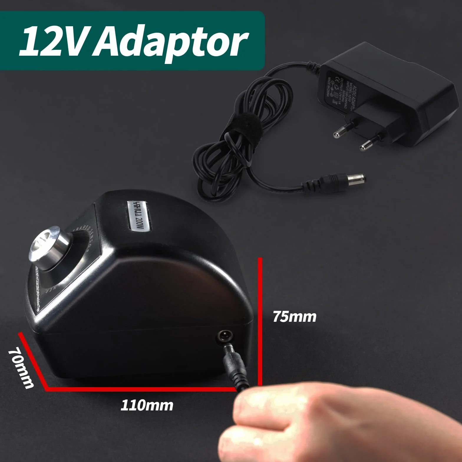 YIHUA Zmotoryzowana końcówka lutownicza 200 W, środek do czyszczenia miedzi z czujnikiem podczerwieni, 4 szczotki z mosiądzu, adapter 12 V