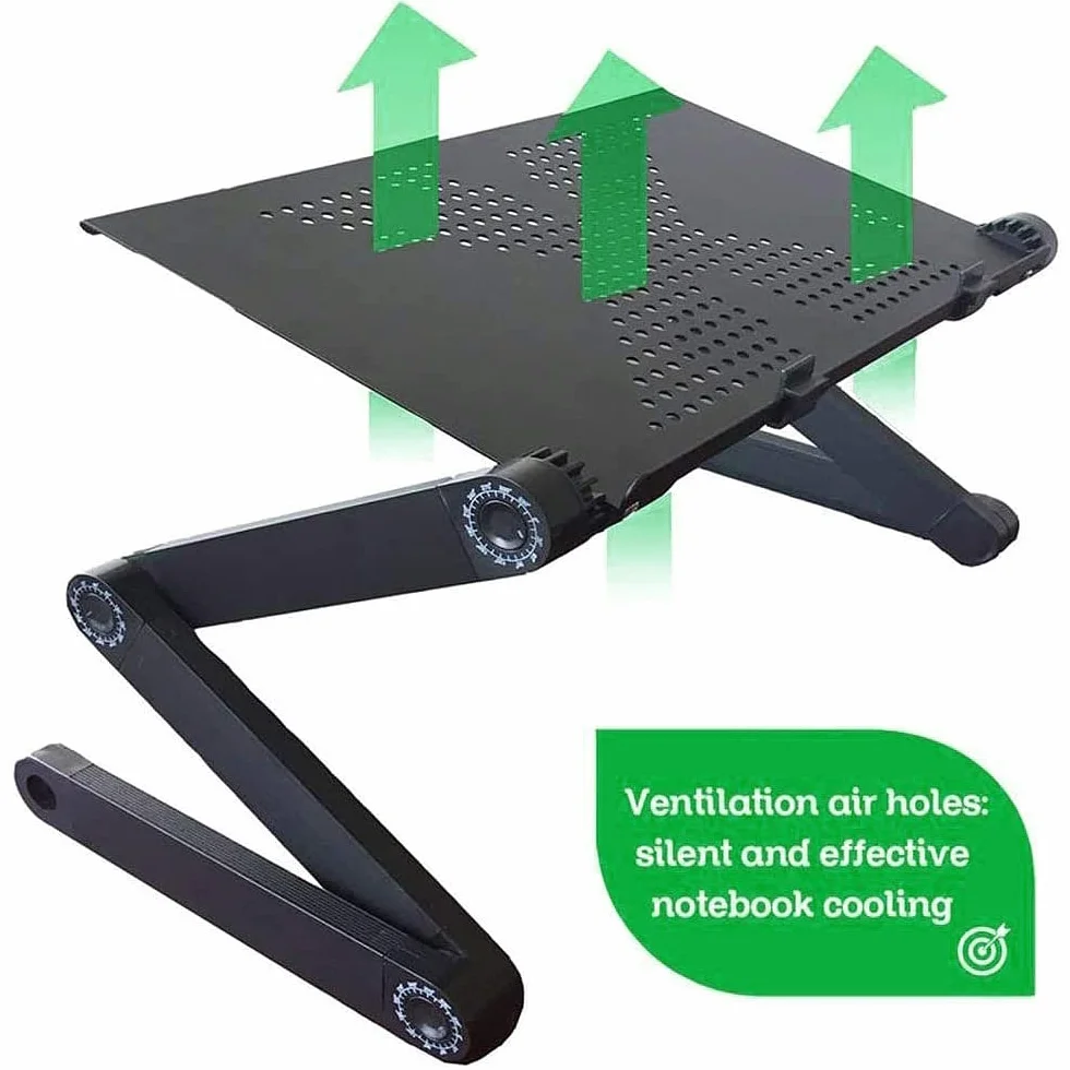 Stojak na komputer Składany stolik na łóżko Tablet Przenośny stół do czytania Mównica do łóżka Sofa Fotel (czarny, metal+PP, 42 × 26 cm 18 × 16 cm × (5-50) cm)