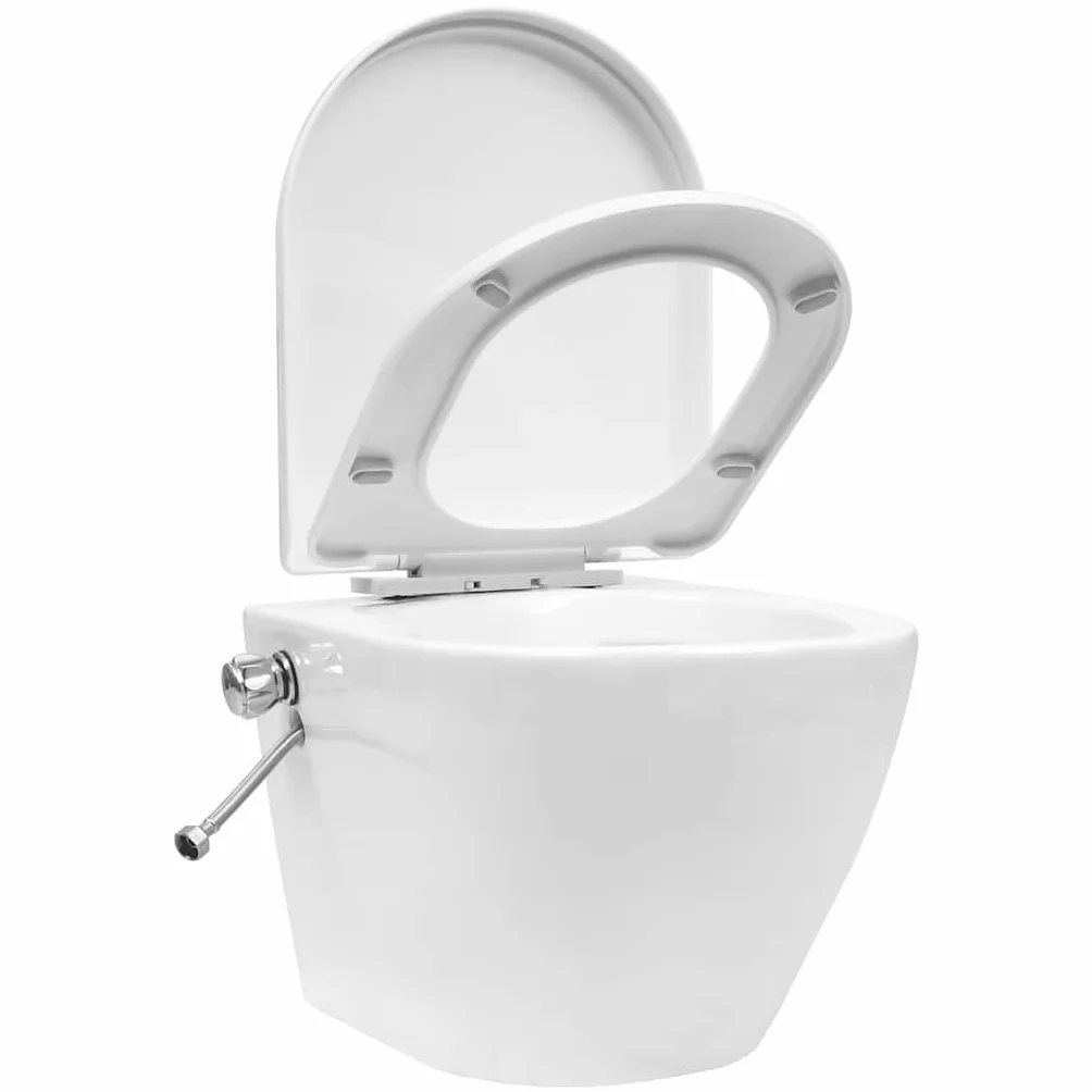 Toaleta ścienna bez krawędzi z białym ukrytym ceramicznym zbiornikiem, miękkie zamknięcie, ekonomiczne podwójne spłukiwanie 3-4,5L/6-9L, toaleta z wbudowaną dyszą bidetową, powierzchnia