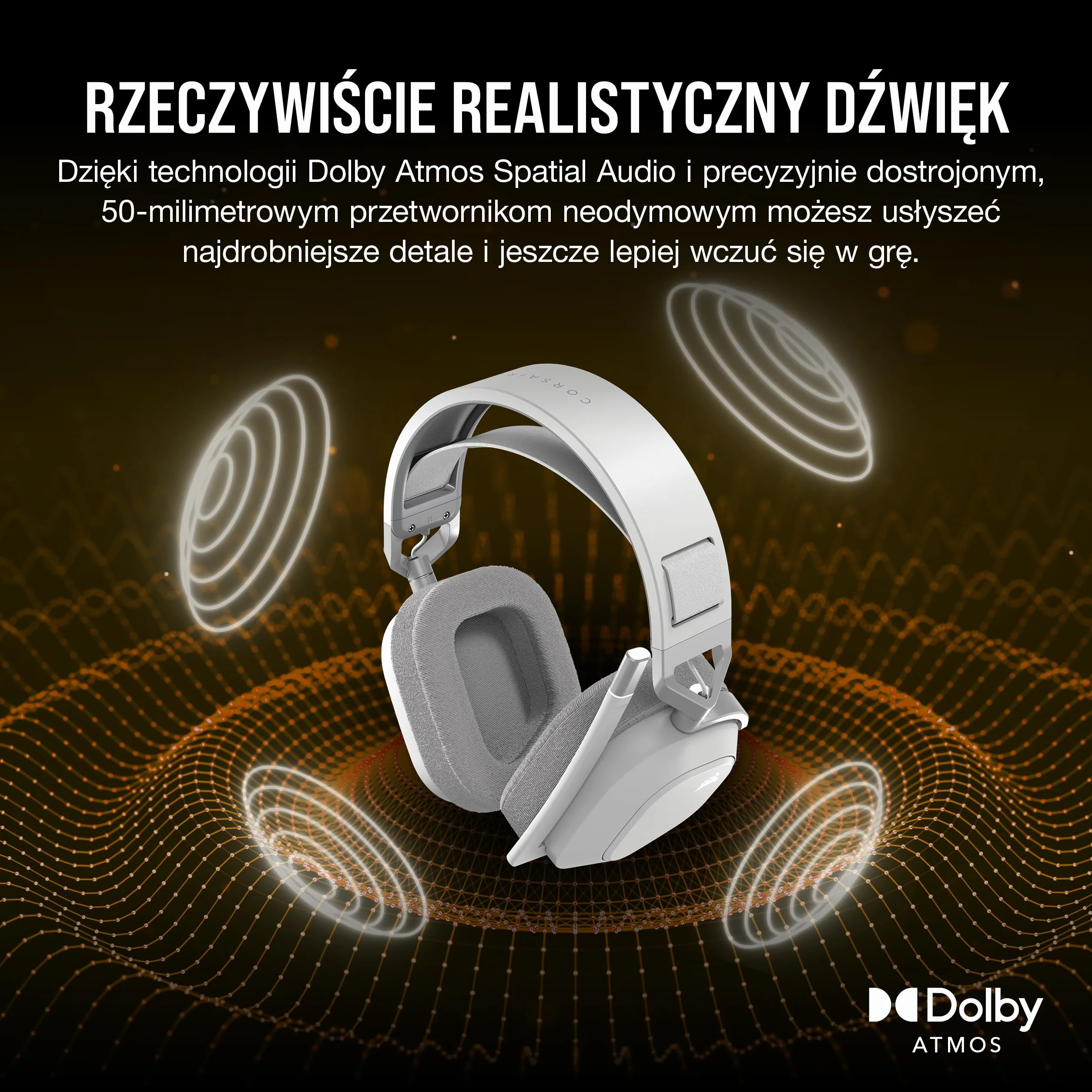 Corsair HS80 MAX WIRELESS Wieloplatformowy Zestaw Słuchawkowy do Gier Bluetooth Dolby Atmos Biały