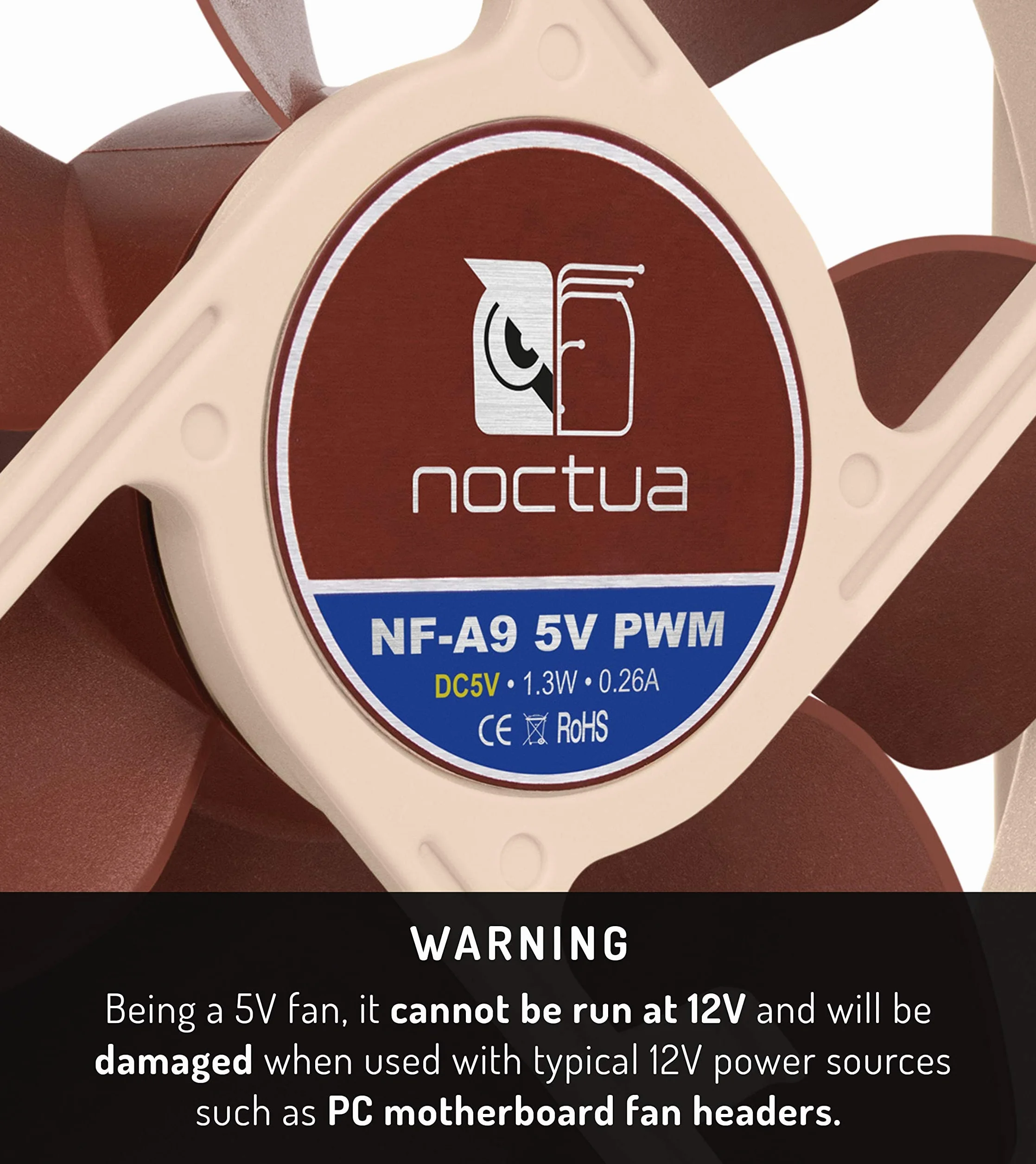 Noctua NF-A9 5V PWM, 4-Pinowy, Zasilany Napięciem 5 V Cichy Wentylator Klasy Premium z Adapterem do Zasilania Przez USB (92 mm, Brązowy)