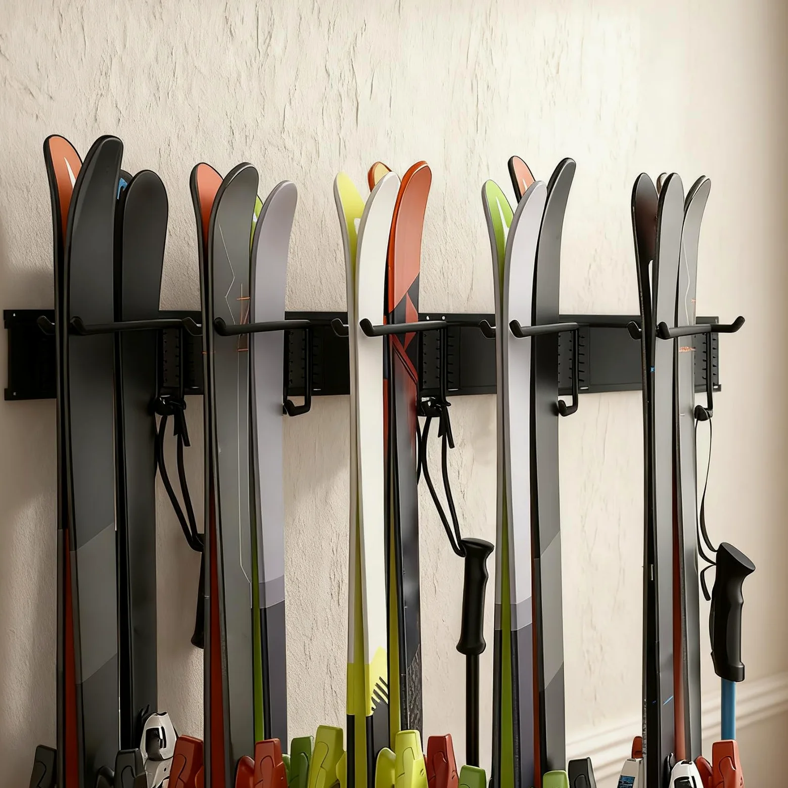Uchwyt na narty do garażu na ścianę – wytrzymały, antypoślizgowy system | organizacji, uchwyt na deskę snowboardową, montaż na ścianie, do sportów zimowych, deskorolki, akcesoria do użytku wewnątrz i