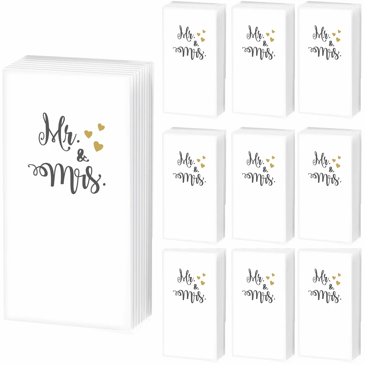 100 chusteczek higienicznych na ślub Mr. & Mrs. (10 x 10) na łzy radości z tekstem | kościół | ślub | zaręczyny | dekoracja | białe