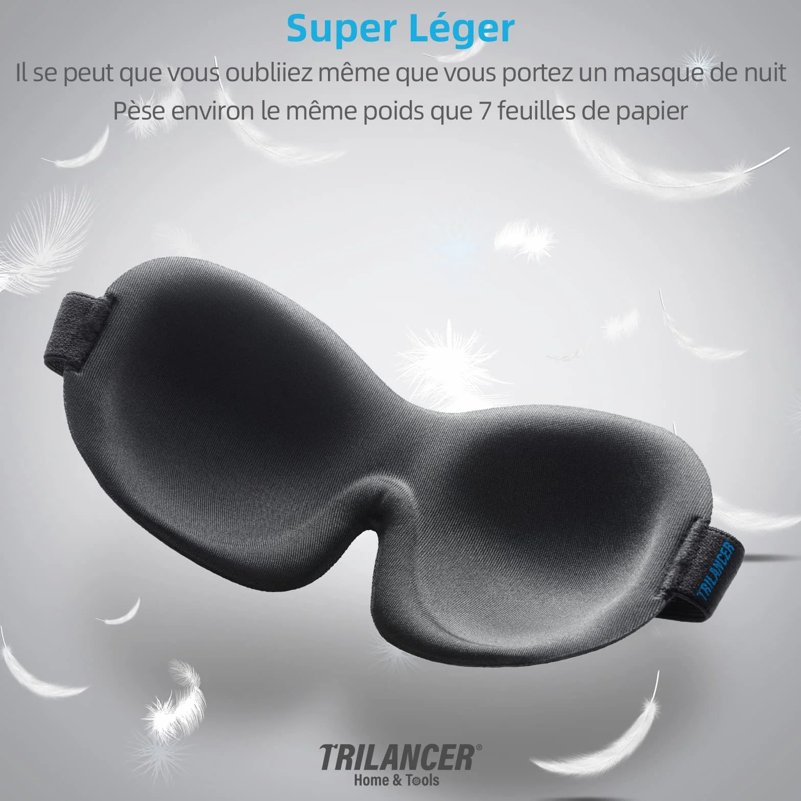 Maska na noc, maska ​​do spania dla kobiet i mężczyzn, maska ​​podróżna Trilancer 3D Anti-Light, z 2 zatyczkami do uszu (czarna)