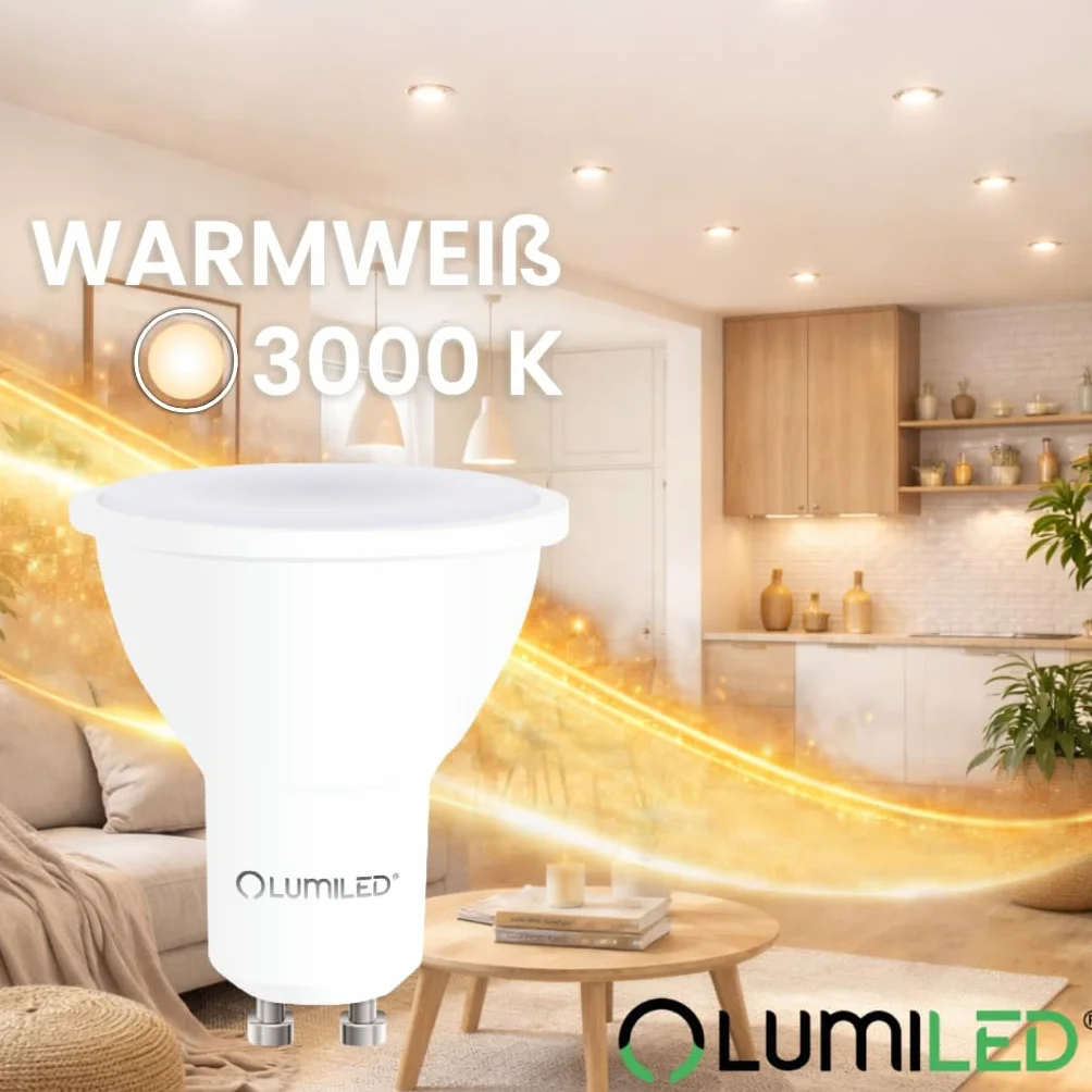 Lumiled Żarówka LED GU10 Reflektor PAR16 8W = 75W 800lm 3000K Ciepła biel 120° Energooszczędna Zestaw 10 sztuk