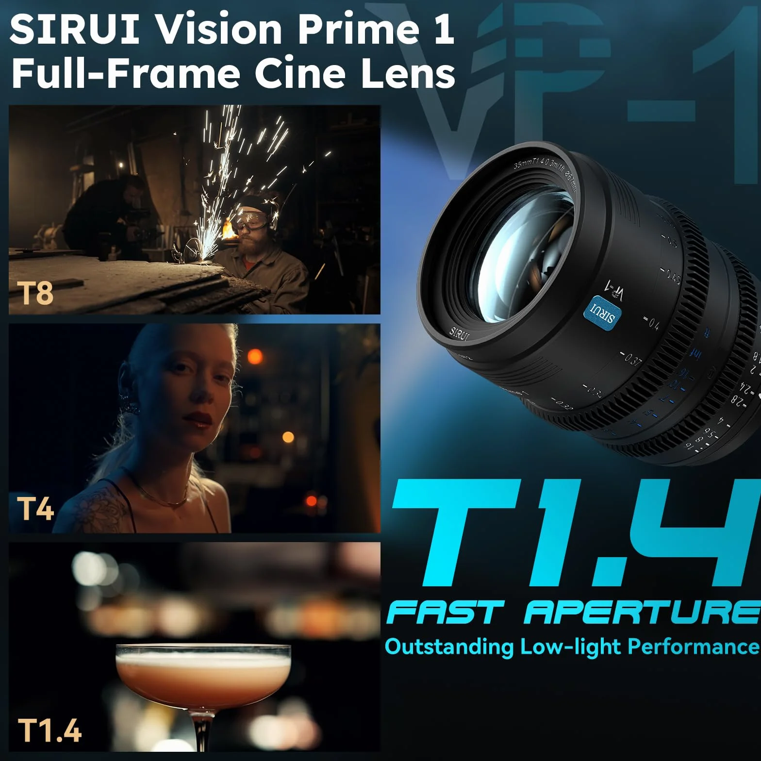 SIRUI VP-1 Vision Prime 1 T1.4 pełnoklatkowy obiektyw Cine 35 mm ręczny obiektyw kinowy z mocowaniem E, RF/Z/L, czarny