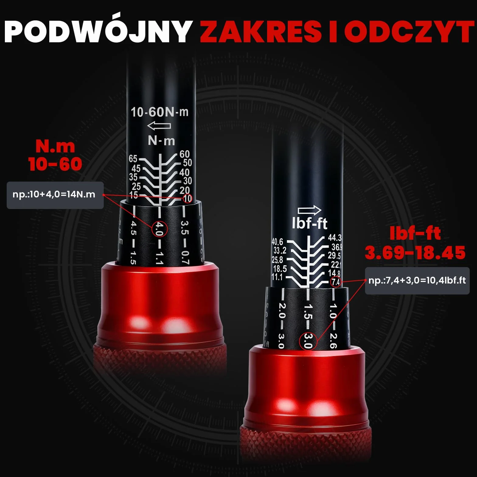 HYCHIKA klucz dynamometryczny 3/8", 10-60 Nm, dokładność ± 2%, 72 zęby, zestaw kluczy dynamometrycznych do samochodu, motocykla, roweru, adaptera 3/8 na 1/4, przegub kardanowy, drążek przedłużający 75