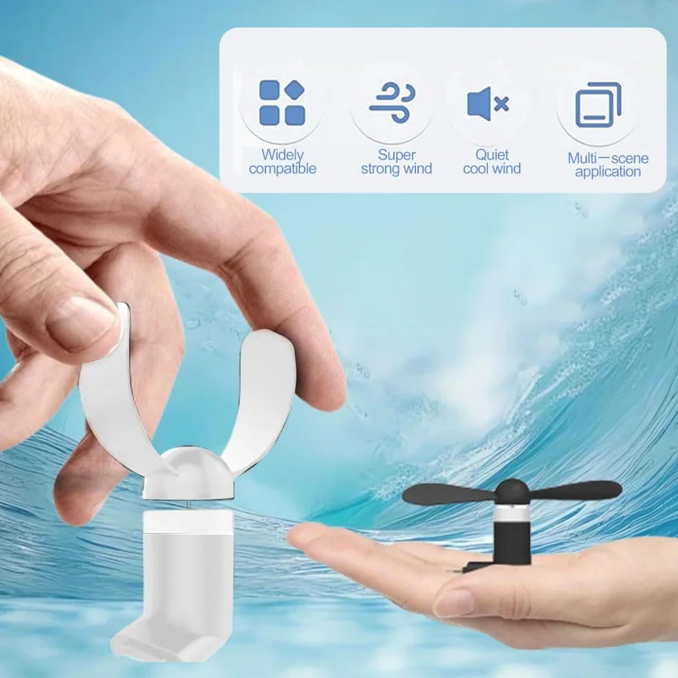 KARELLS Przenośny wentylator do telefonu komórkowego, 2 sztuki, przenośny, obrotowy, USB, mały, cichy, 2 w 1, do telefonów z systemem Android/typu C