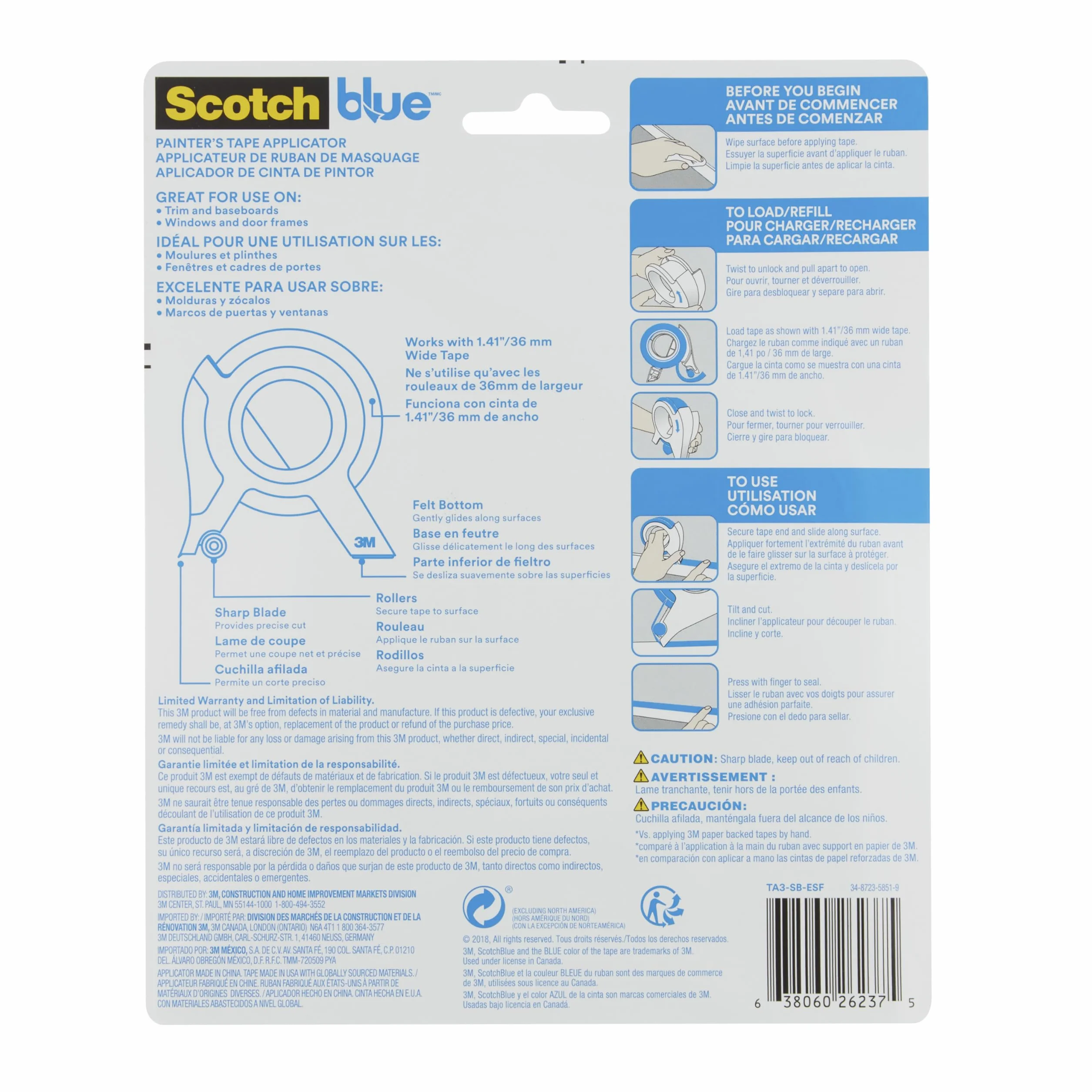 ScotchBlue Aplikator taśmy maskującej TA3-SB-ESF2090 + 1 rolka taśmy maskującej 2090, 36 mm x 18,2 m