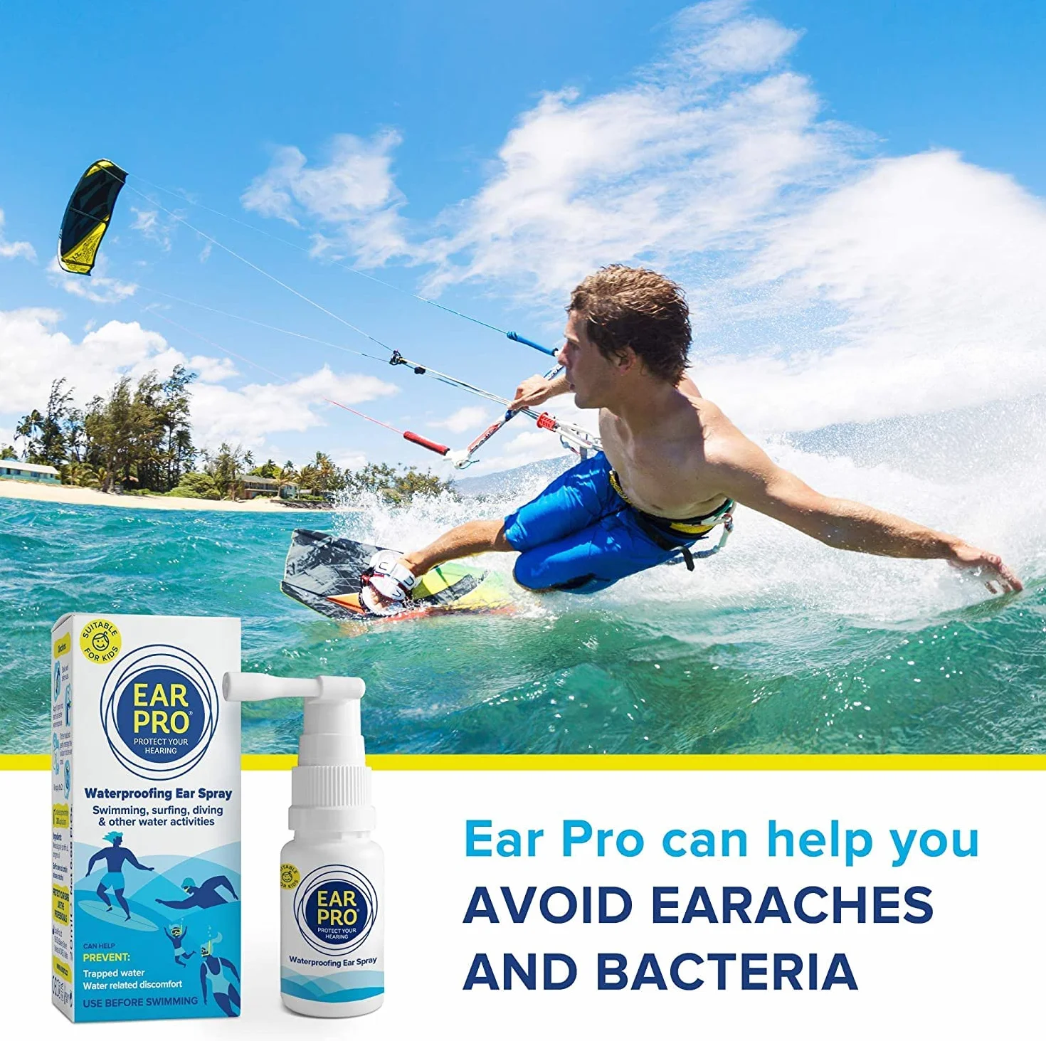 Ear Pro naturalny spray do uszu dla dzieci i dorosłych – łatwy w użyciu spray do uszu zapobiegający przedostawaniu się wody, dolegliwościom uszu i do ochrony słuchu (2 sztuki, 400 zastosowań)