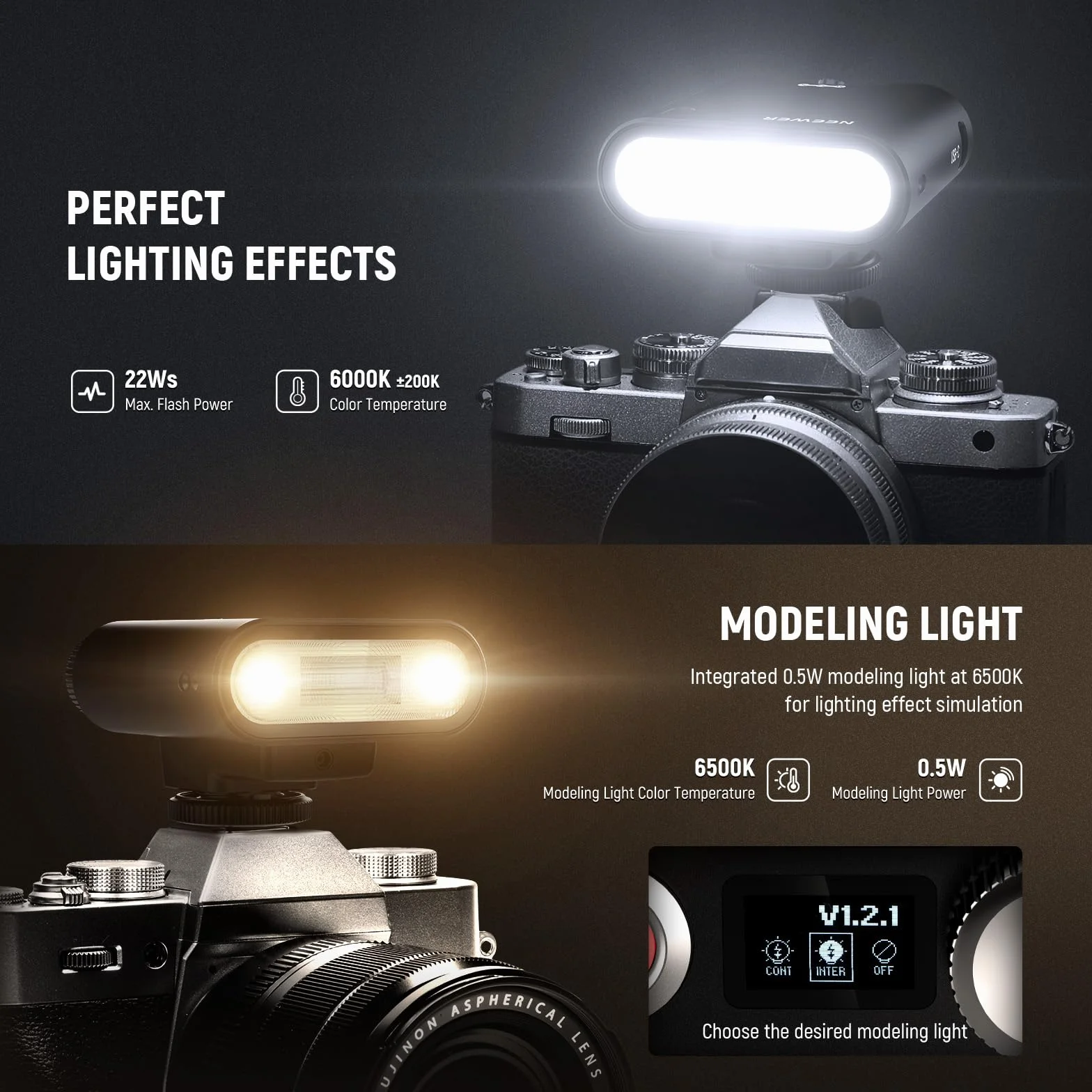 NEEWER Z160 lampa błyskowa, 22 WS GN14 6000 ± 200 K CCT Speedlite, tryb A/M 1/1-1/128, moc lampy błyskowej, pełna moc 650,1,5 s, kompatybilny z Canon Nikon Sony Fuji