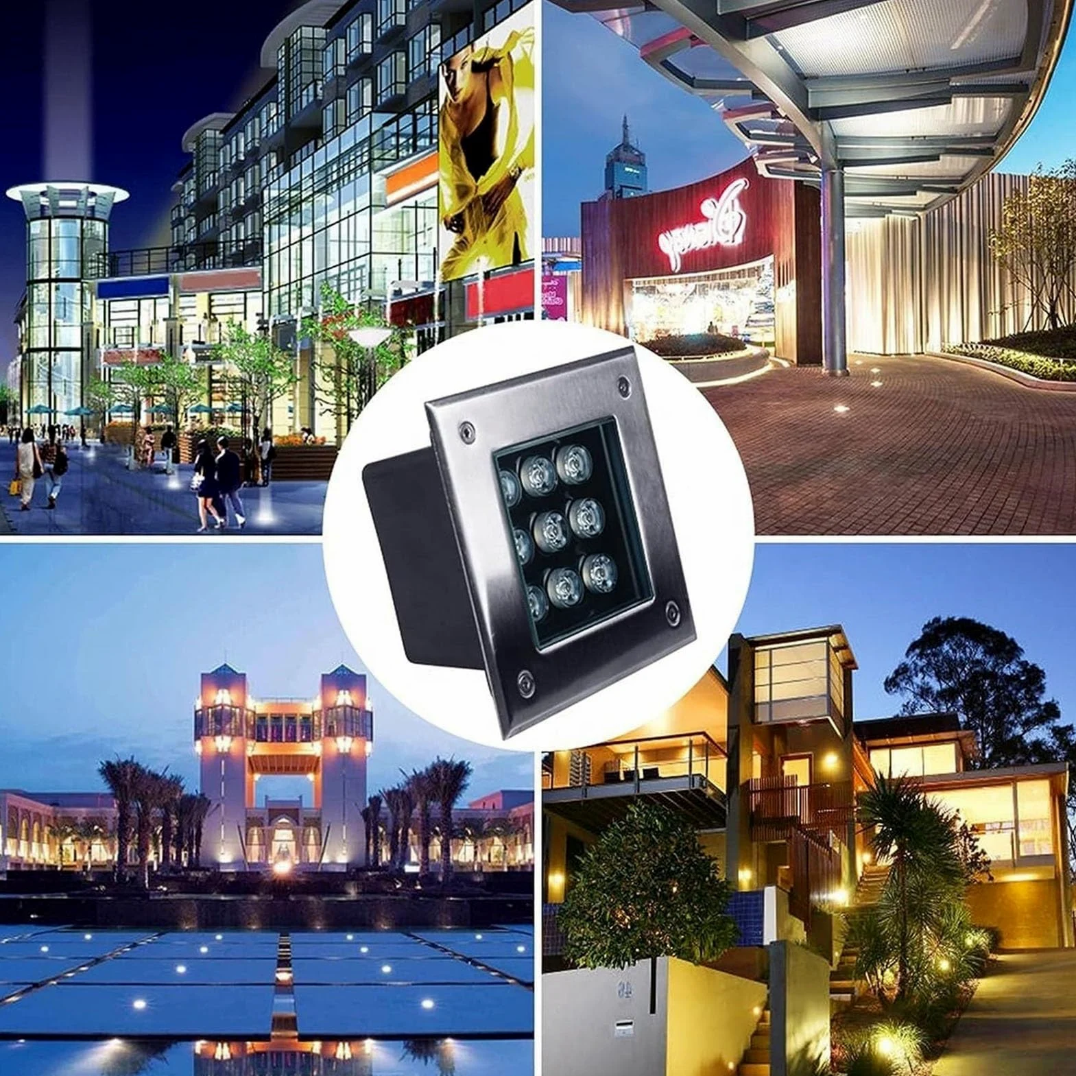 Kwadratowy reflektor LED do ogrodu - zewnętrzna lampa wpuszczana, wodoodporna IP67, oświetlenie ścienne i podłogowe niskiego napięcia 12 V (zielone światło, 12 W)