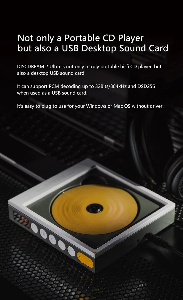 MOONDROP DISCDREAM 2 przenośny odtwarzacz CD karta dźwiękowa USB optyczne wyjście cyfrowe