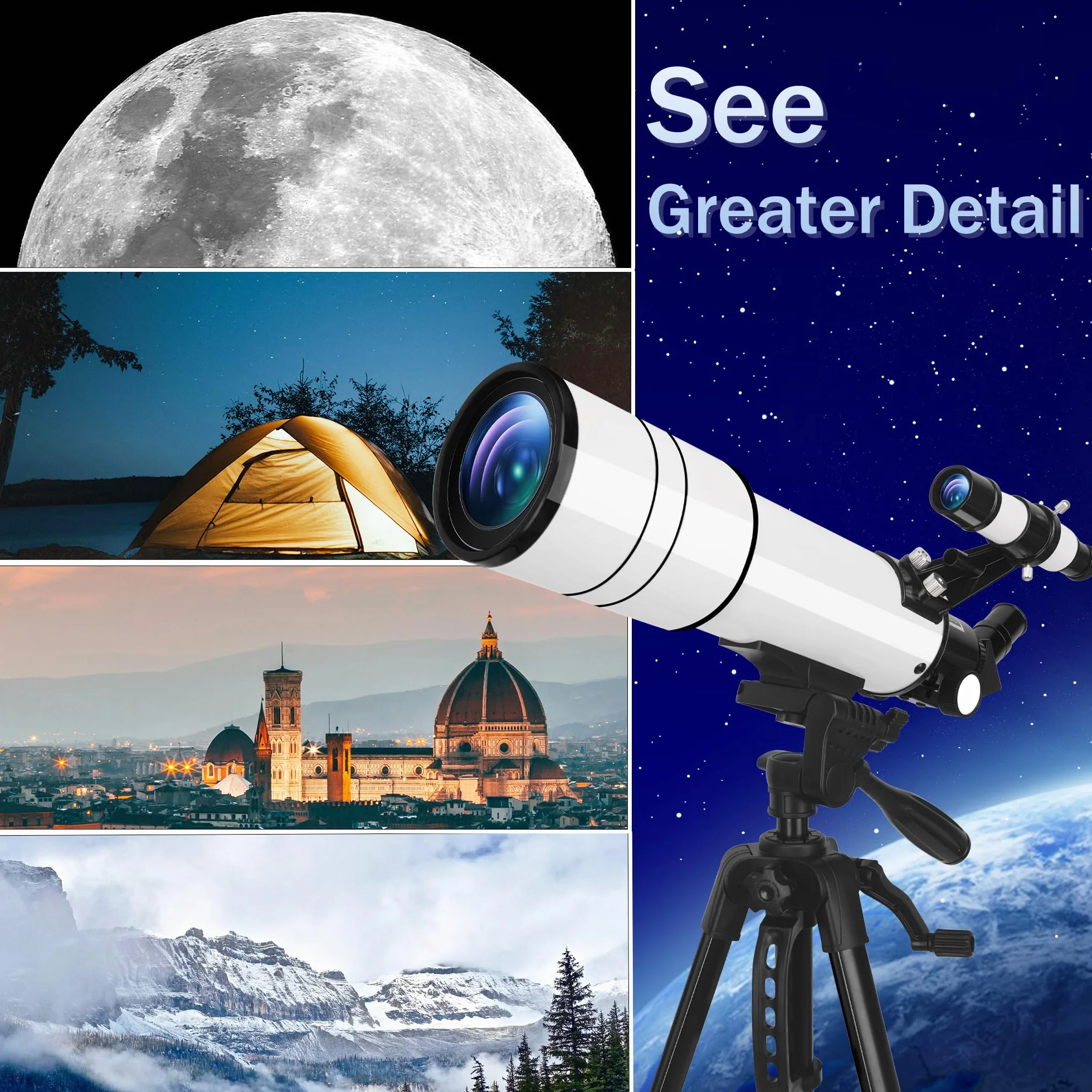 Teleskop astronomiczny 70/500, przenośne teleskopy astronomiczne dla dzieci, dorosłych, początkujących, obserwowanie gwiazd z wysuwanym statywem, uchwytem na telefon, filtrem księżycowym
