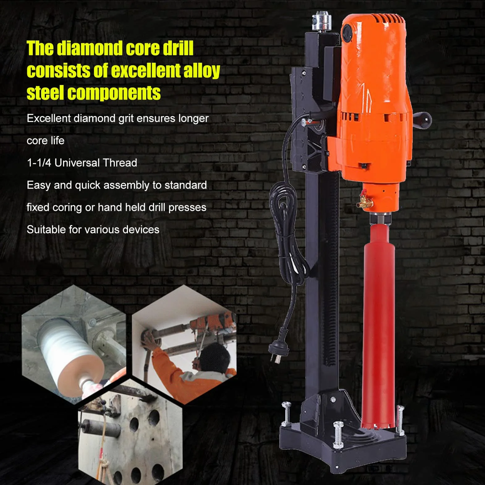Wiertło mokrego rdzenia diamentowego uniwersalne gwint Solidne wiertło wodne dla betonu marmurowego z cegły Diamentowy stal 450 mm 17,7 cala (76 mm)