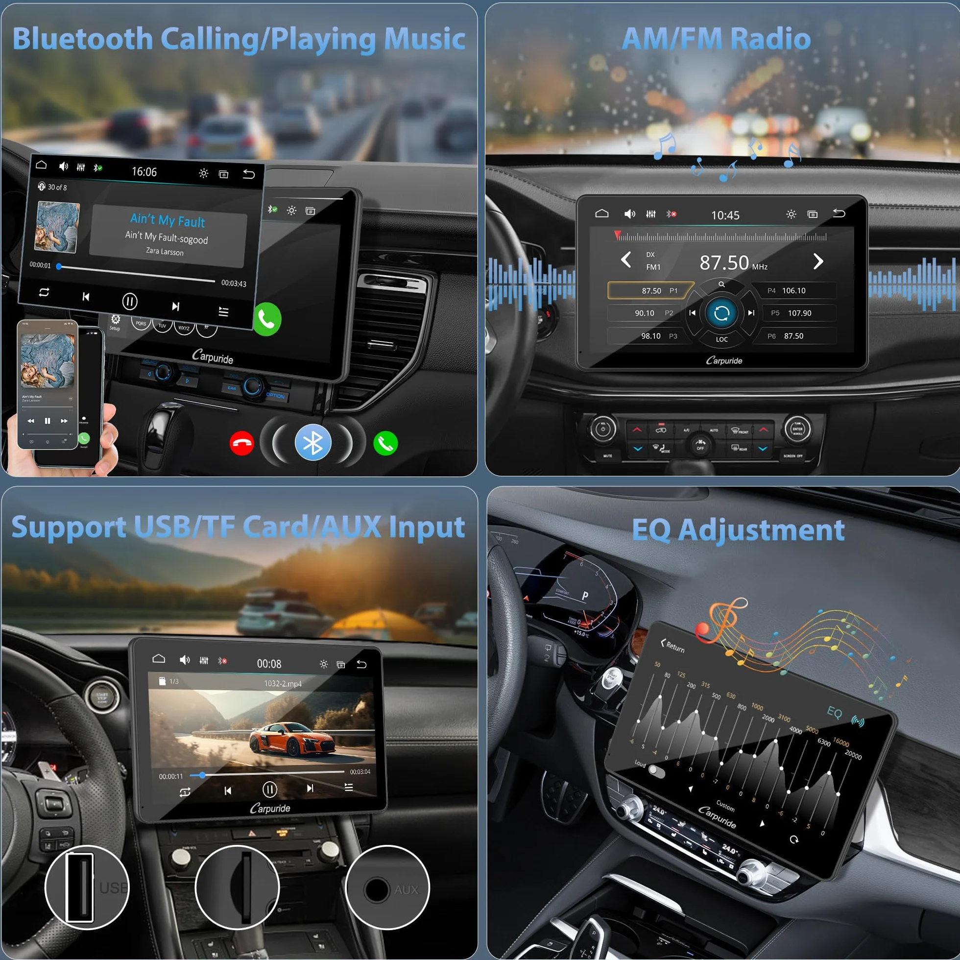 Carpuride YT101S radio samochodowe z podwójnym DIN, bezprzewodowe CarPlay i Android Auto, ekran dotykowy 10,1" HD