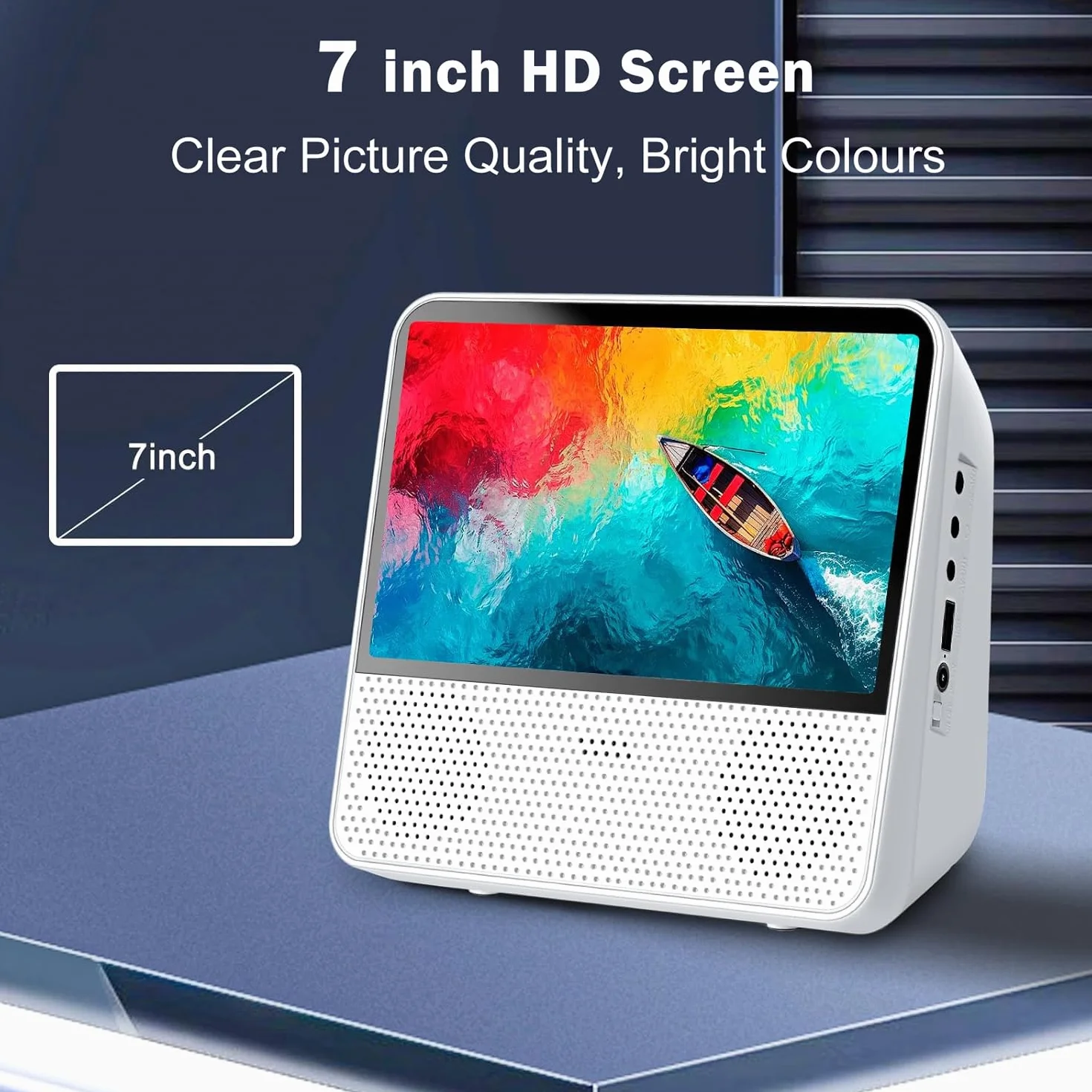 Przenośny Odtwarzacz DVD 7 Cali, Regulowalna Jasność, Bateria 4000mAh, Wbudowany Głośnik, Pilot/Bluetooth/USB