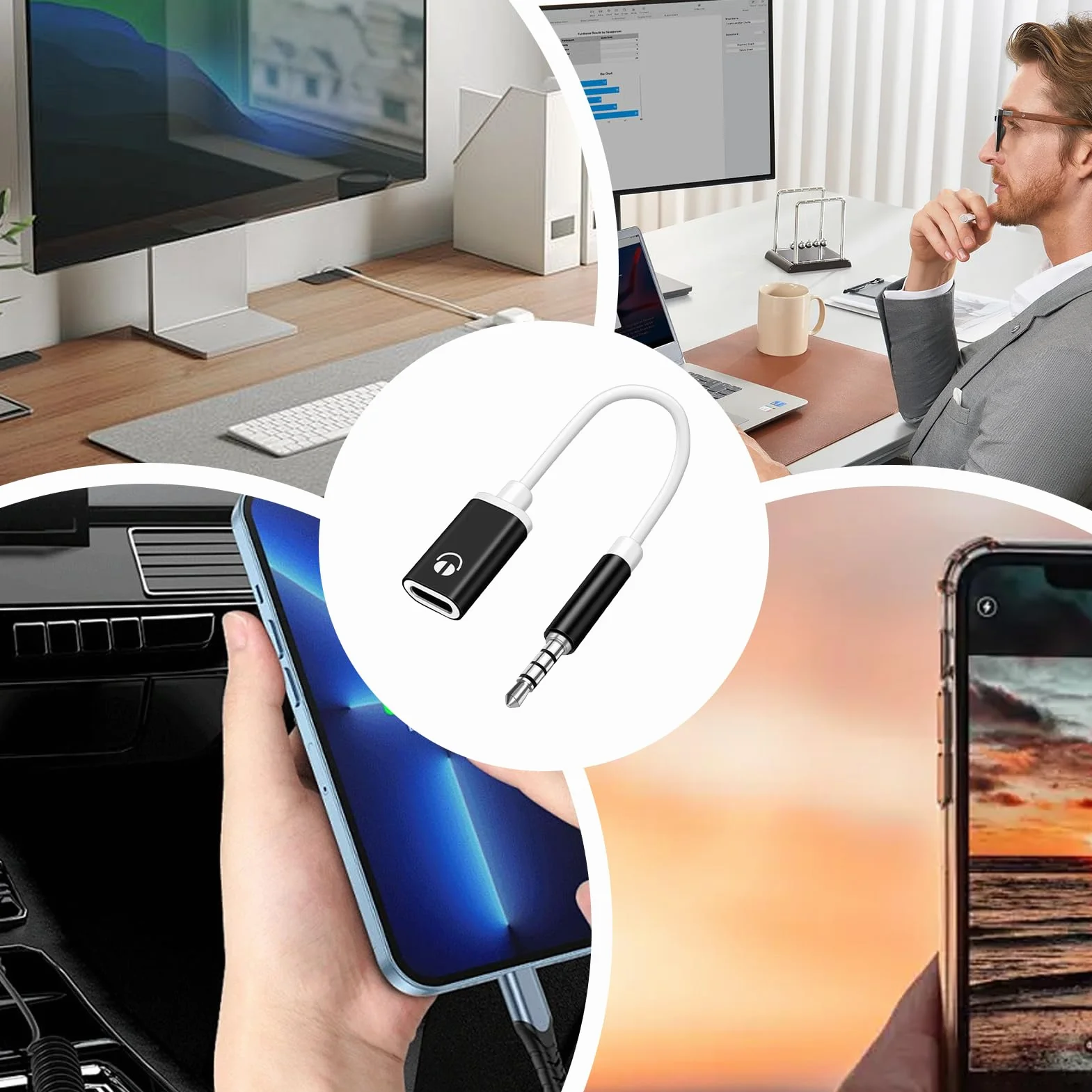 Adapter jack typu C na 3,5 mm, kabel audio, konwerter dźwięku